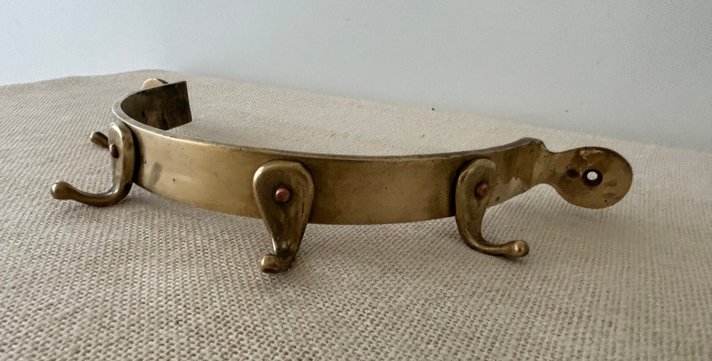 Antique brass semi-circle Pot, Tack or Coat Rack with Copper Rivets