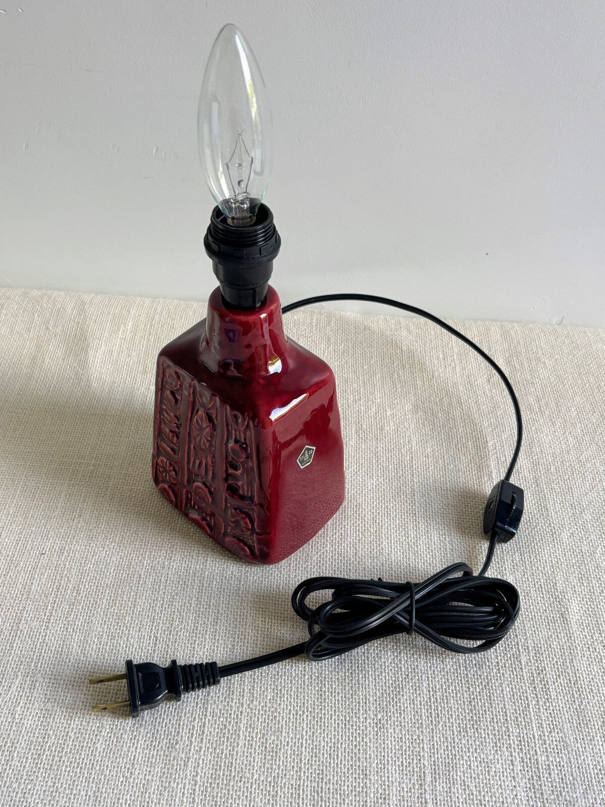 1960s Brutalist Red Ceramic Pottery Lamp Syco Keramic Sweden