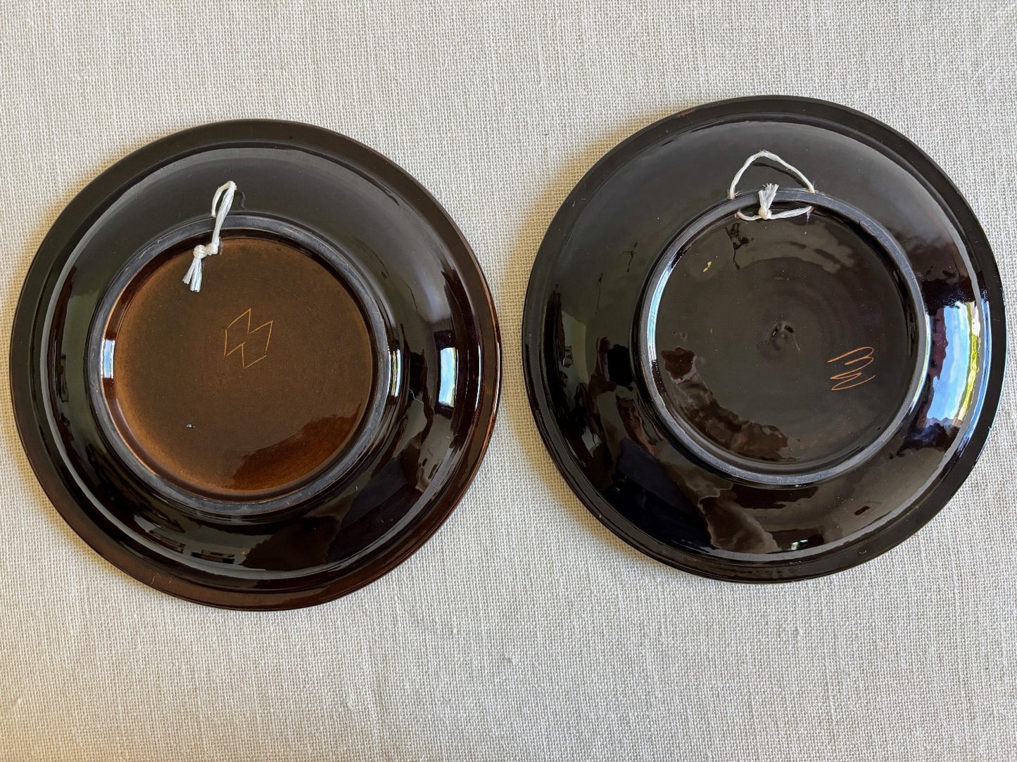 Swiss Folk Art Pottery Wall Plates with Hot Air Balloon Motif