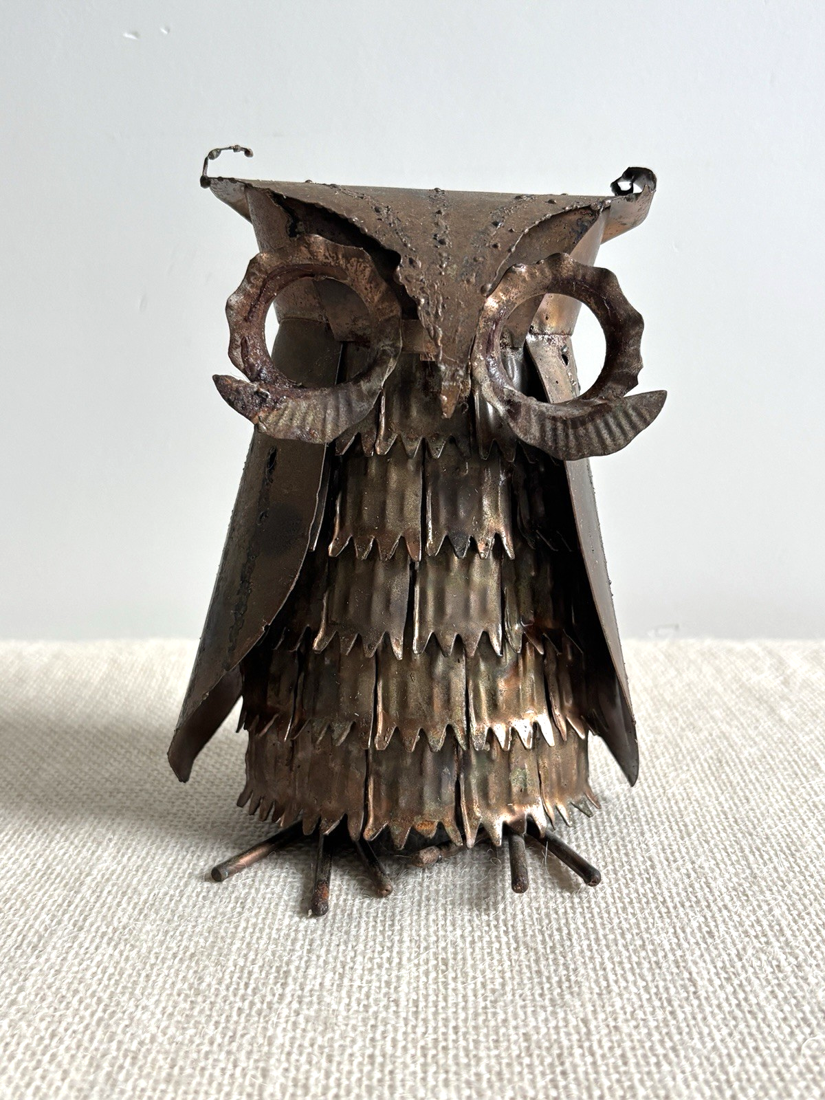 Brutalist Torch Cut Copper Owl Sculpture