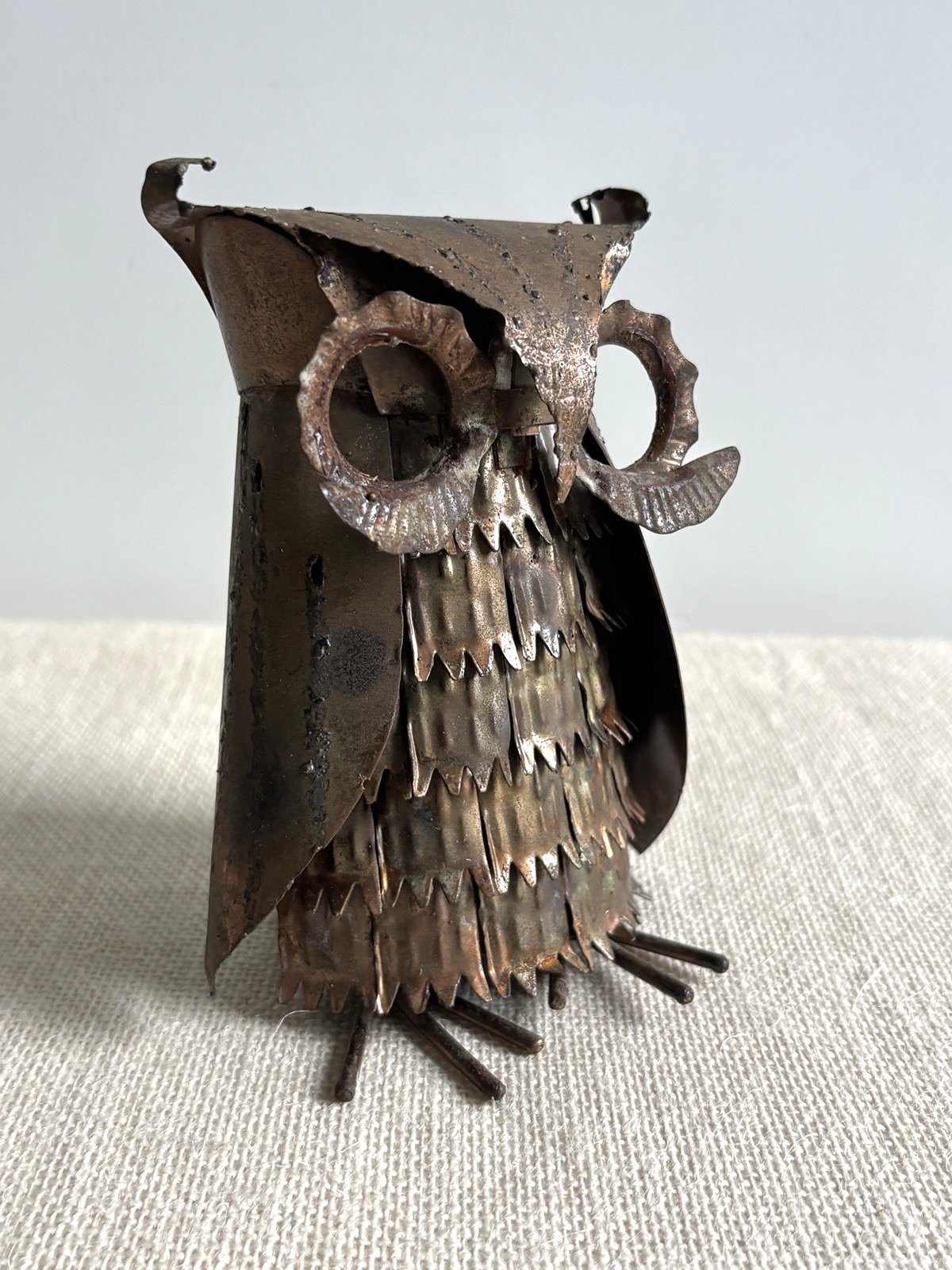 Brutalist Torch Cut Copper Owl Sculpture