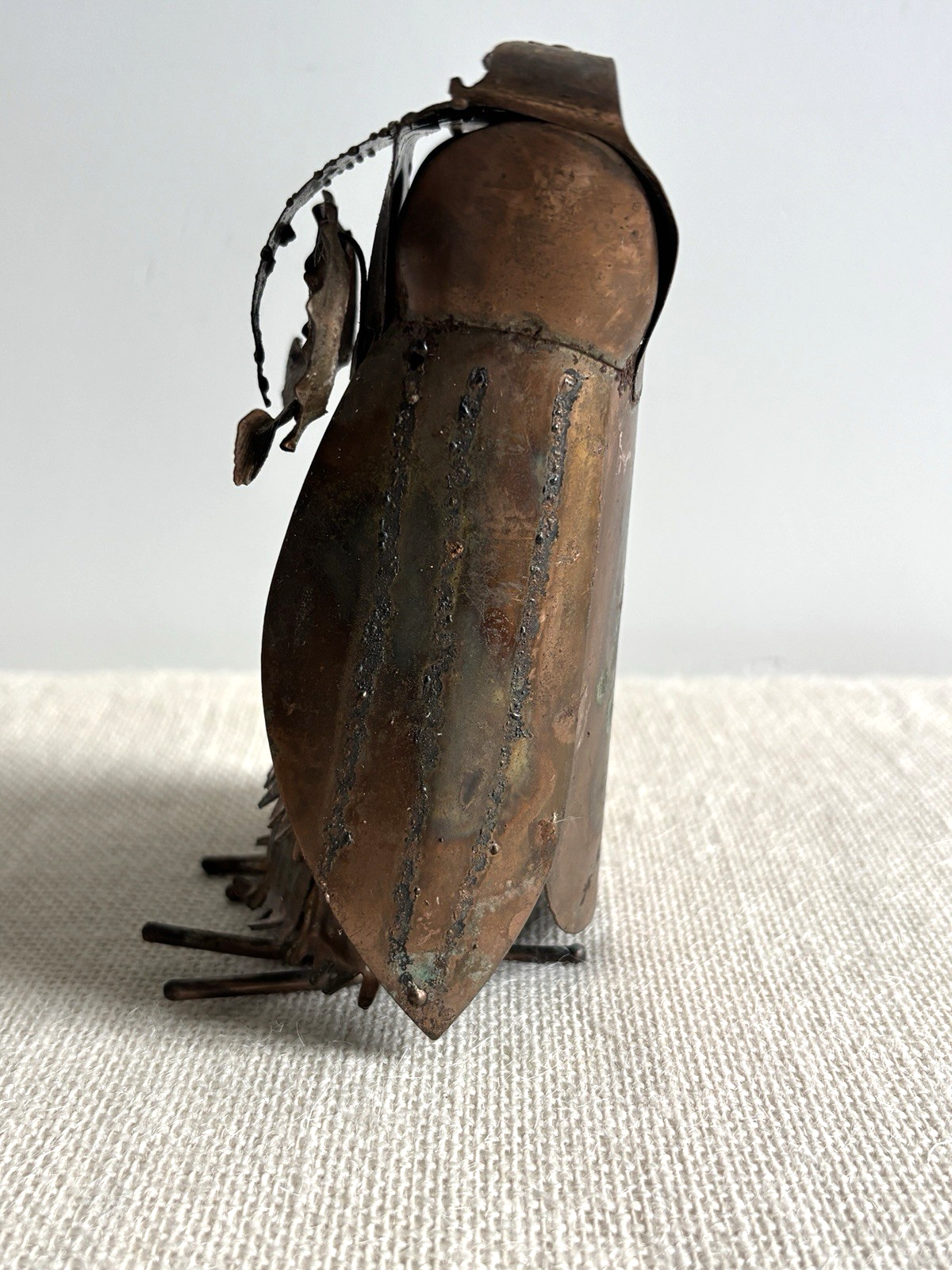 Brutalist Torch Cut Copper Owl Sculpture