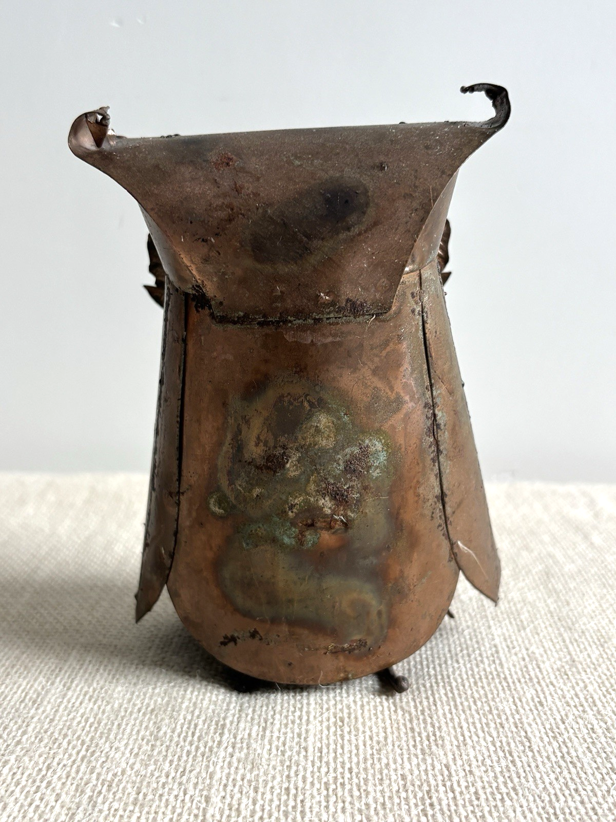 Brutalist Torch Cut Copper Owl Sculpture