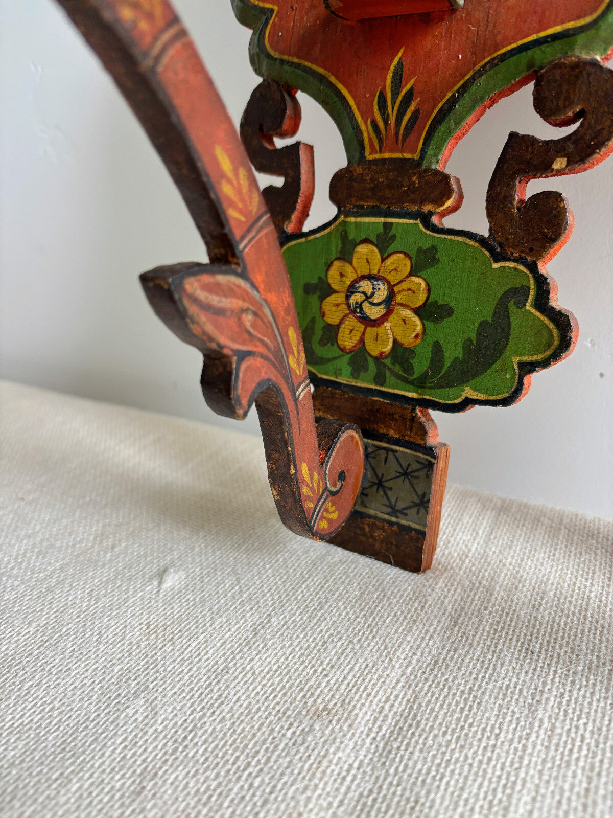 Antique European Wood Folk Art Candle Sconces