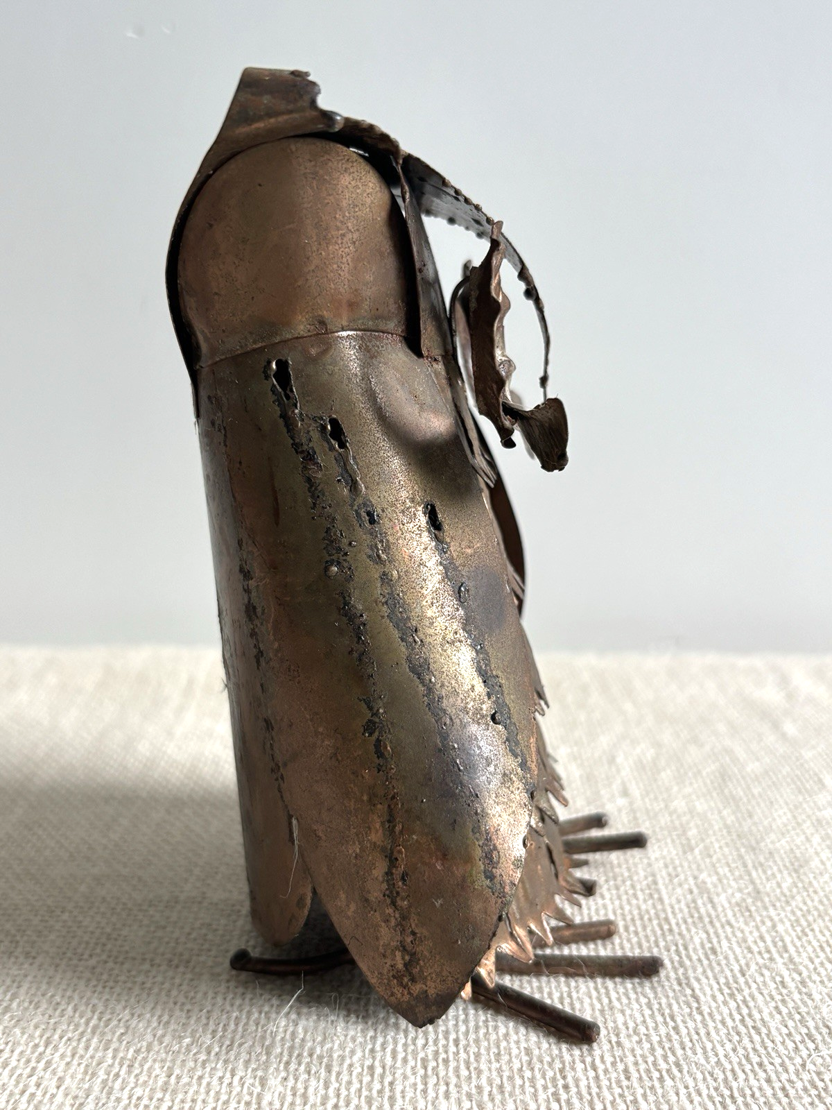 Brutalist Torch Cut Copper Owl Sculpture
