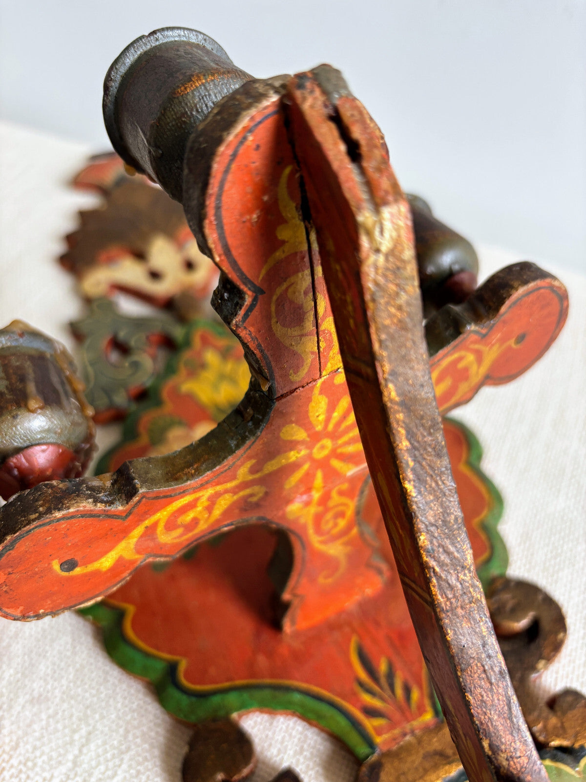 Antique European Wood Folk Art Candle Sconces
