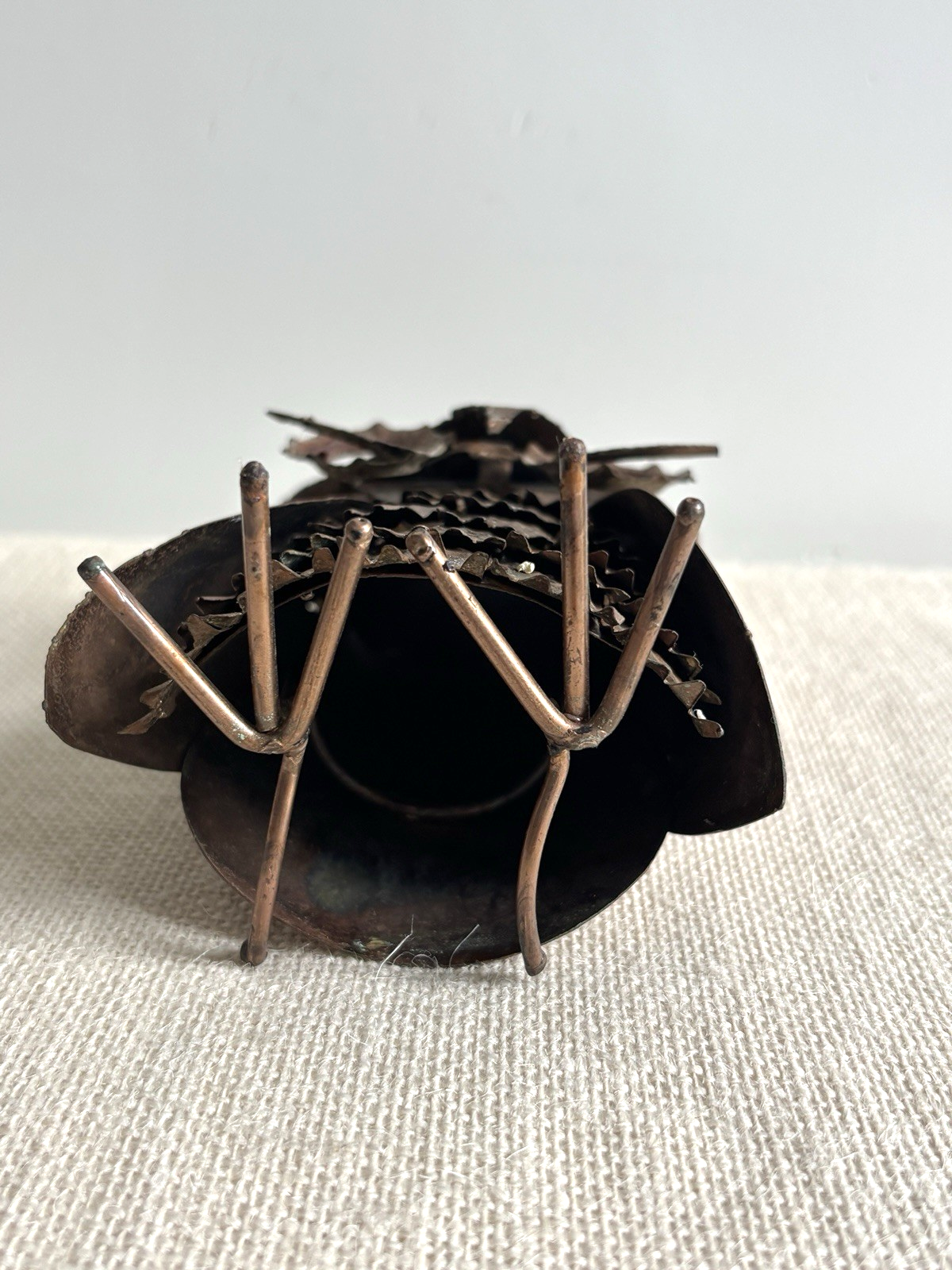 Brutalist Torch Cut Copper Owl Sculpture