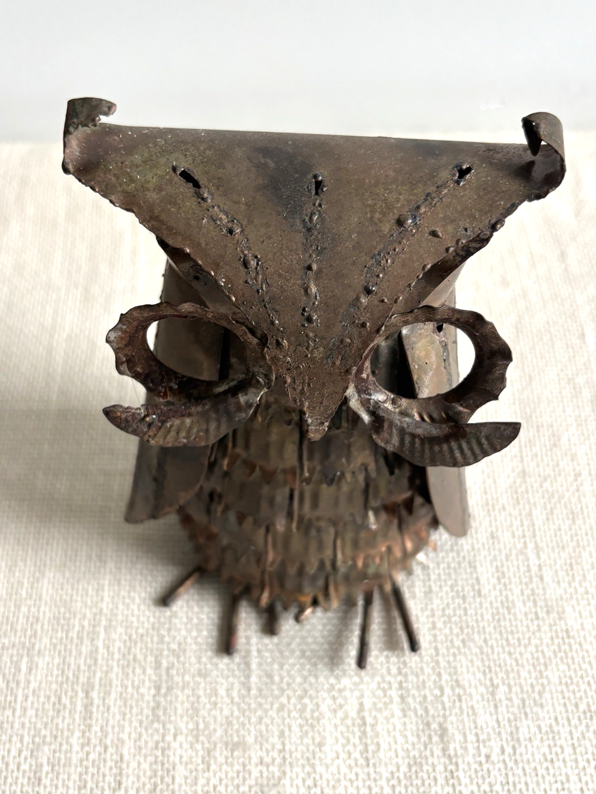 Brutalist Torch Cut Copper Owl Sculpture