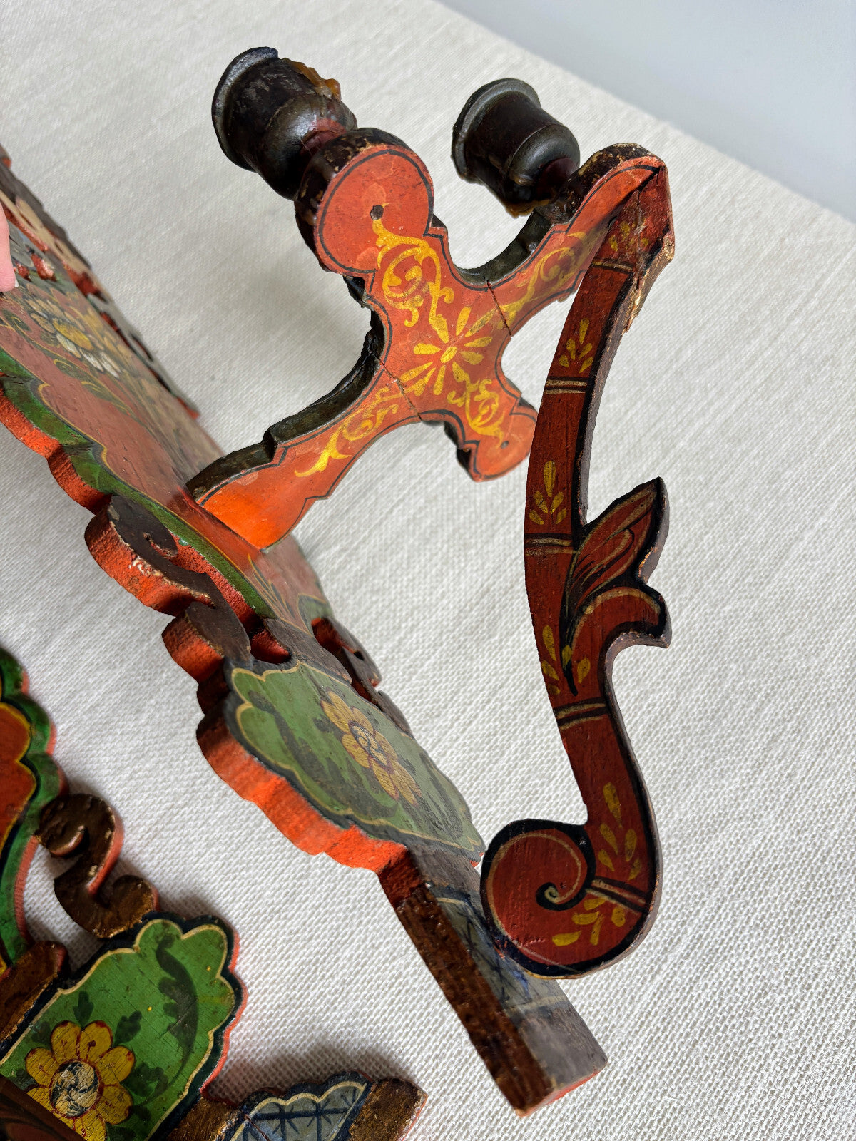 Antique European Wood Folk Art Candle Sconces