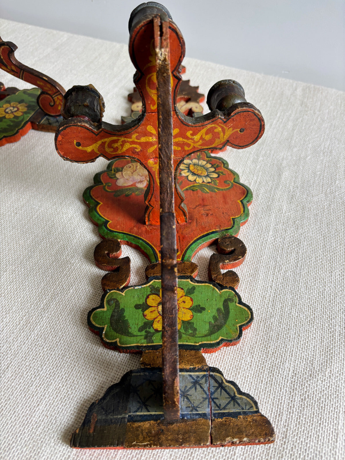 Antique European Wood Folk Art Candle Sconces