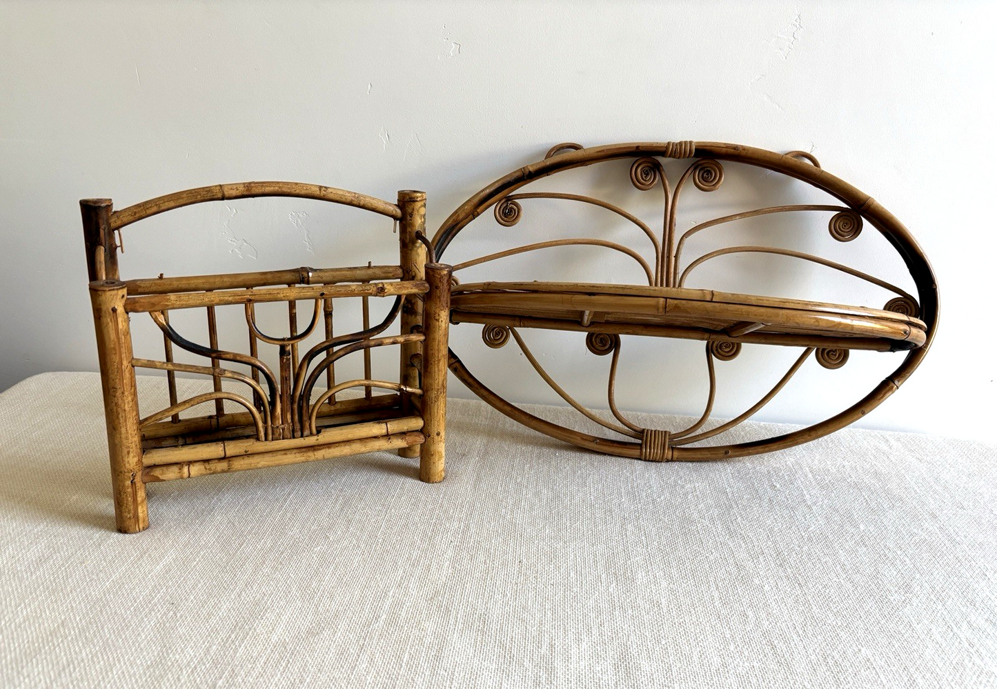 Faux Tortoise Shell / Burnt Bamboo Folding Shelf & Wall Rack
