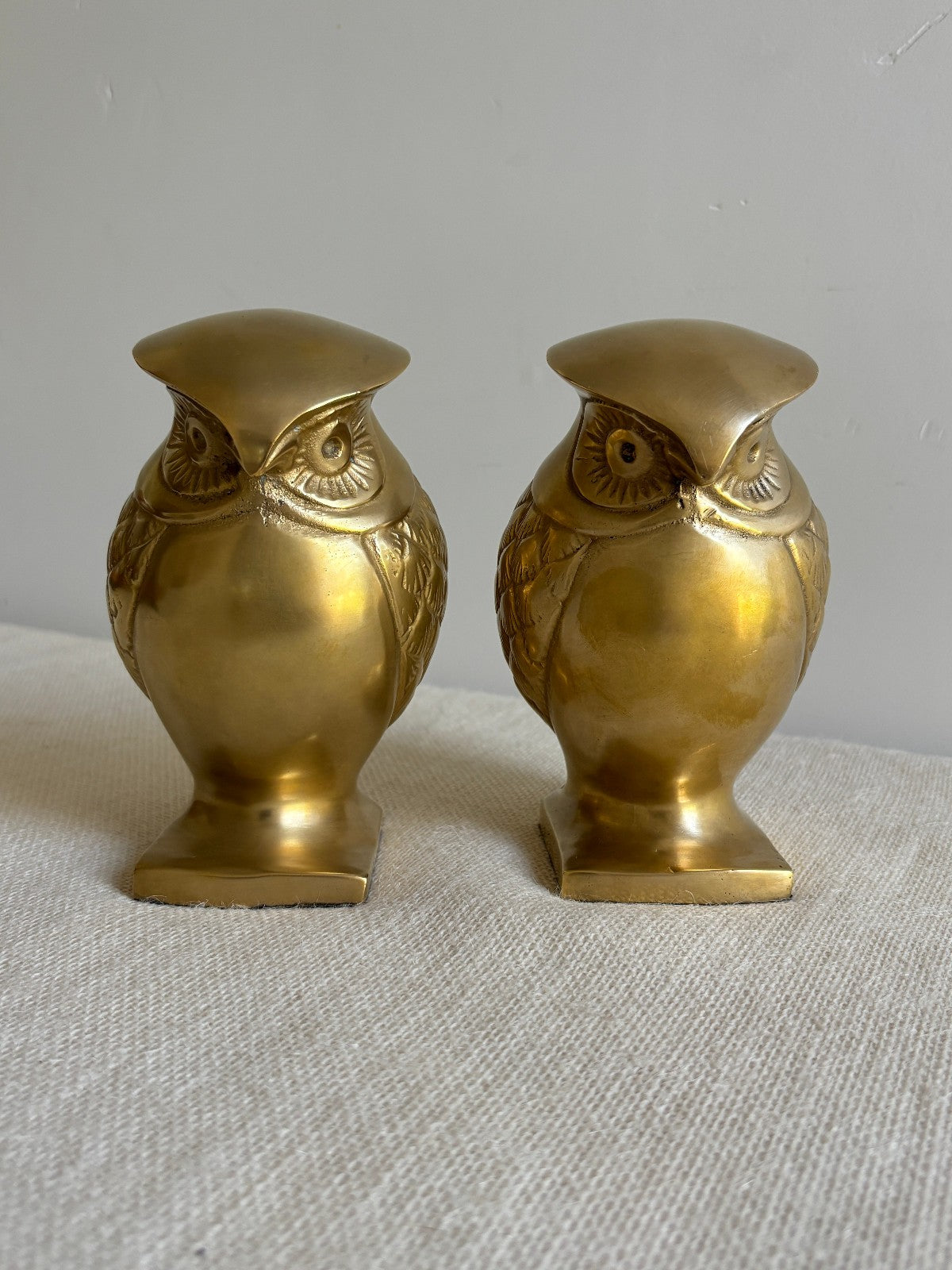 Cast Brass Art Deco Owl Figurine Bookends