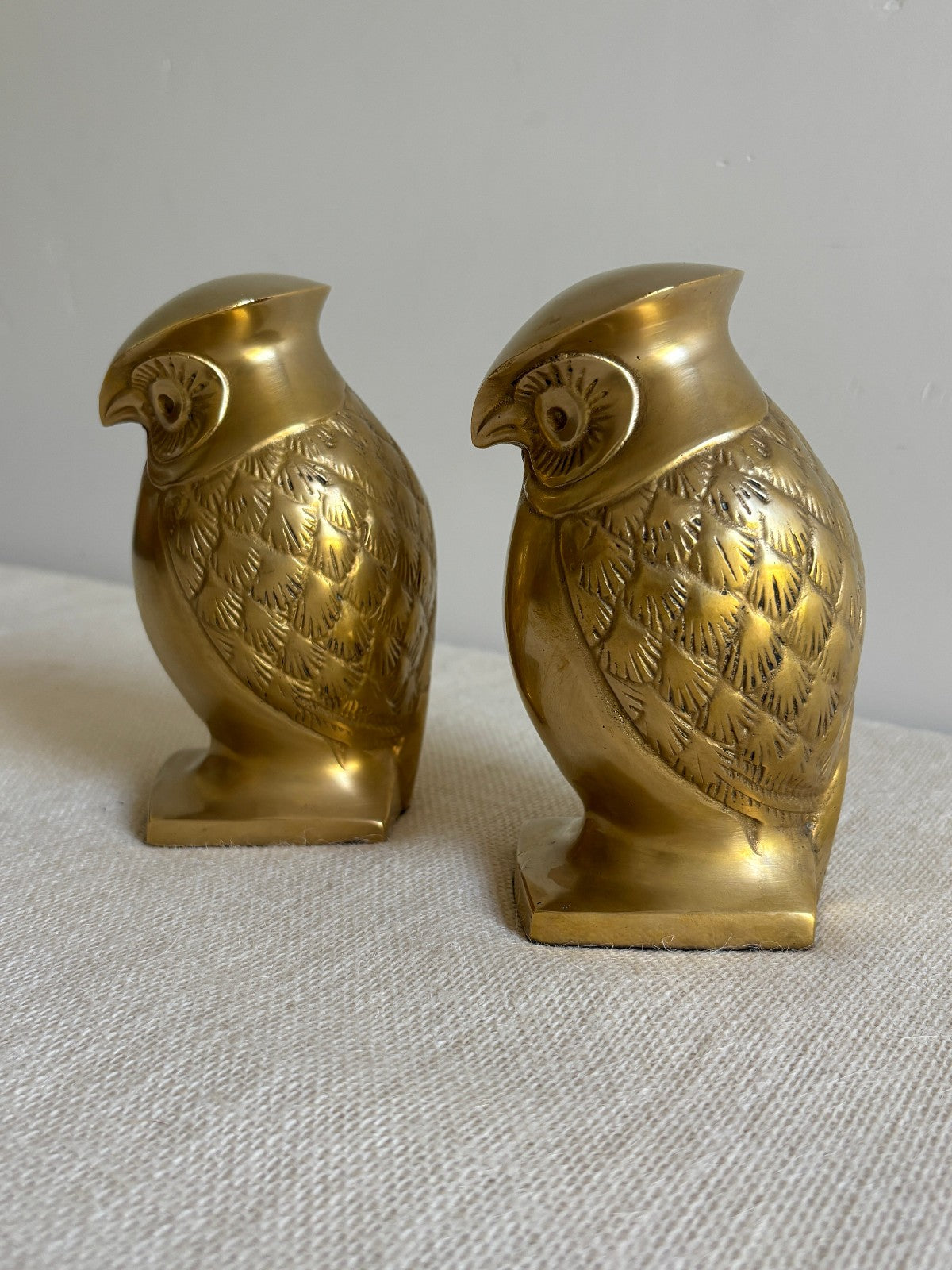 Cast Brass Art Deco Owl Figurine Bookends
