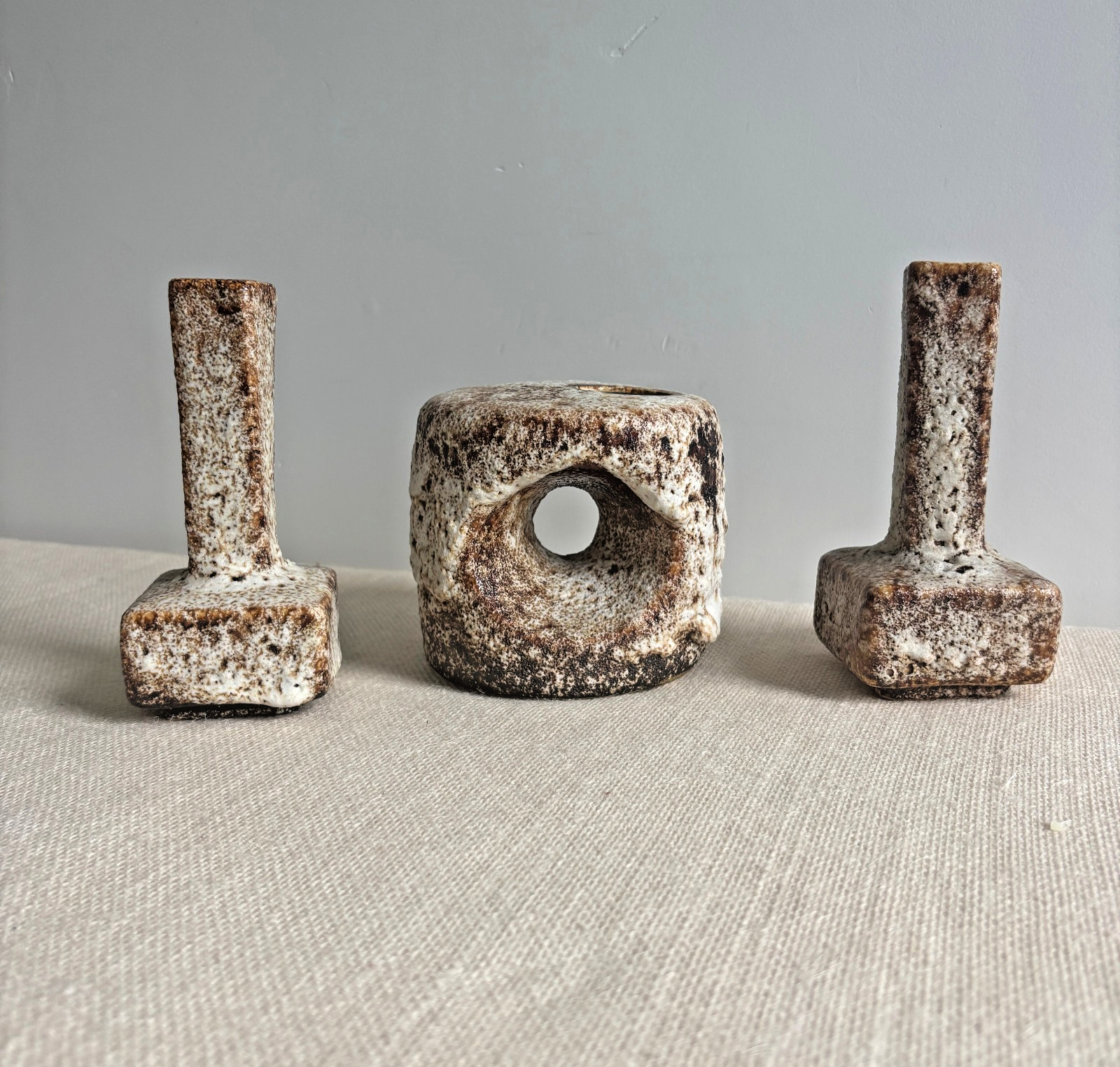 3 Van Woerden MCM Dutch Brutalist Fat Lava Glaze Vases