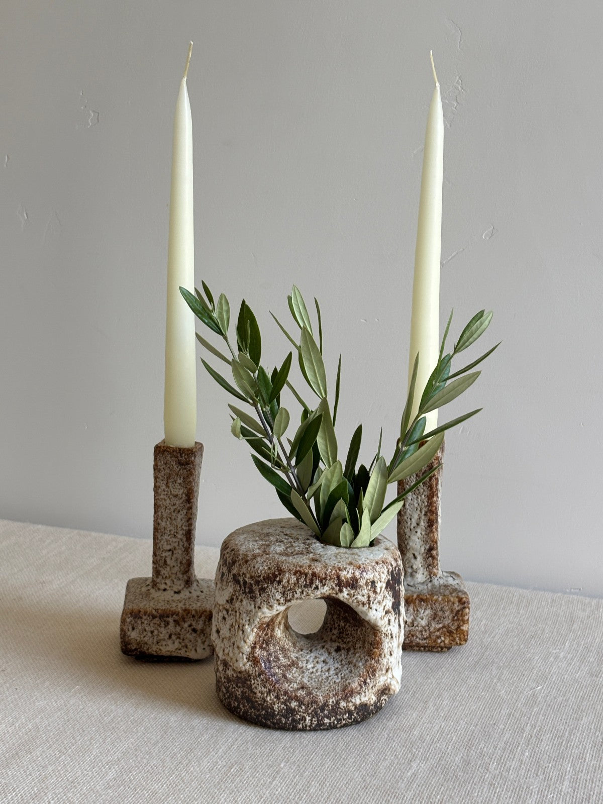 3 Van Woerden MCM Dutch Brutalist Fat Lava Glaze Vases