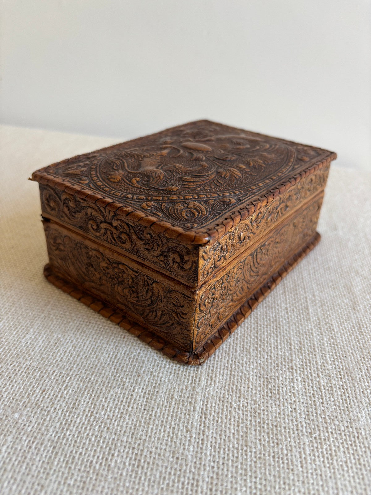 Spanish Hand Tooled Leather Cigarette or Trinket Box