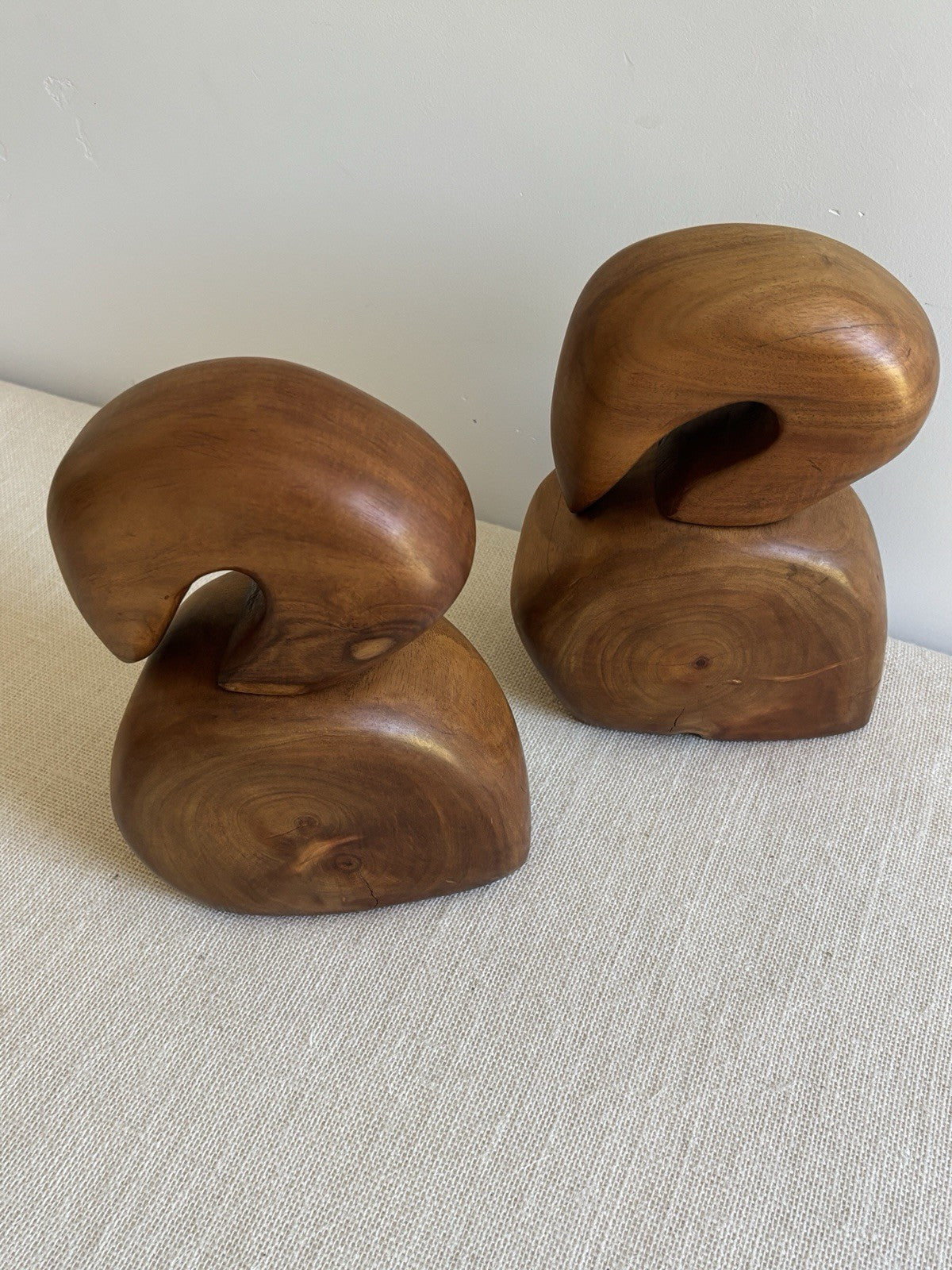 Mid Century abstract Hawaiian wood Bird Sculptures or Bookends