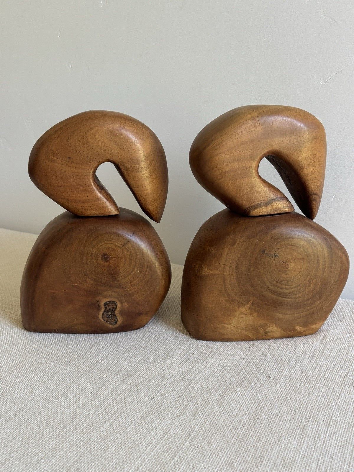 Mid Century abstract Hawaiian wood Bird Sculptures or Bookends