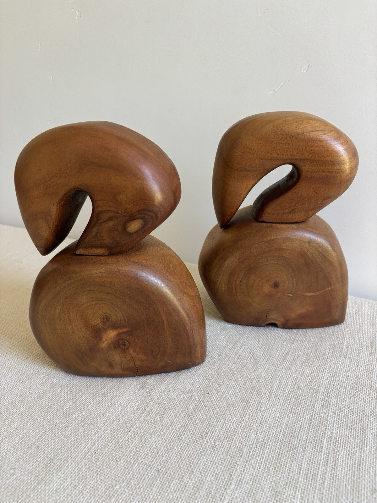Mid Century abstract Hawaiian wood Bird Sculptures or Bookends
