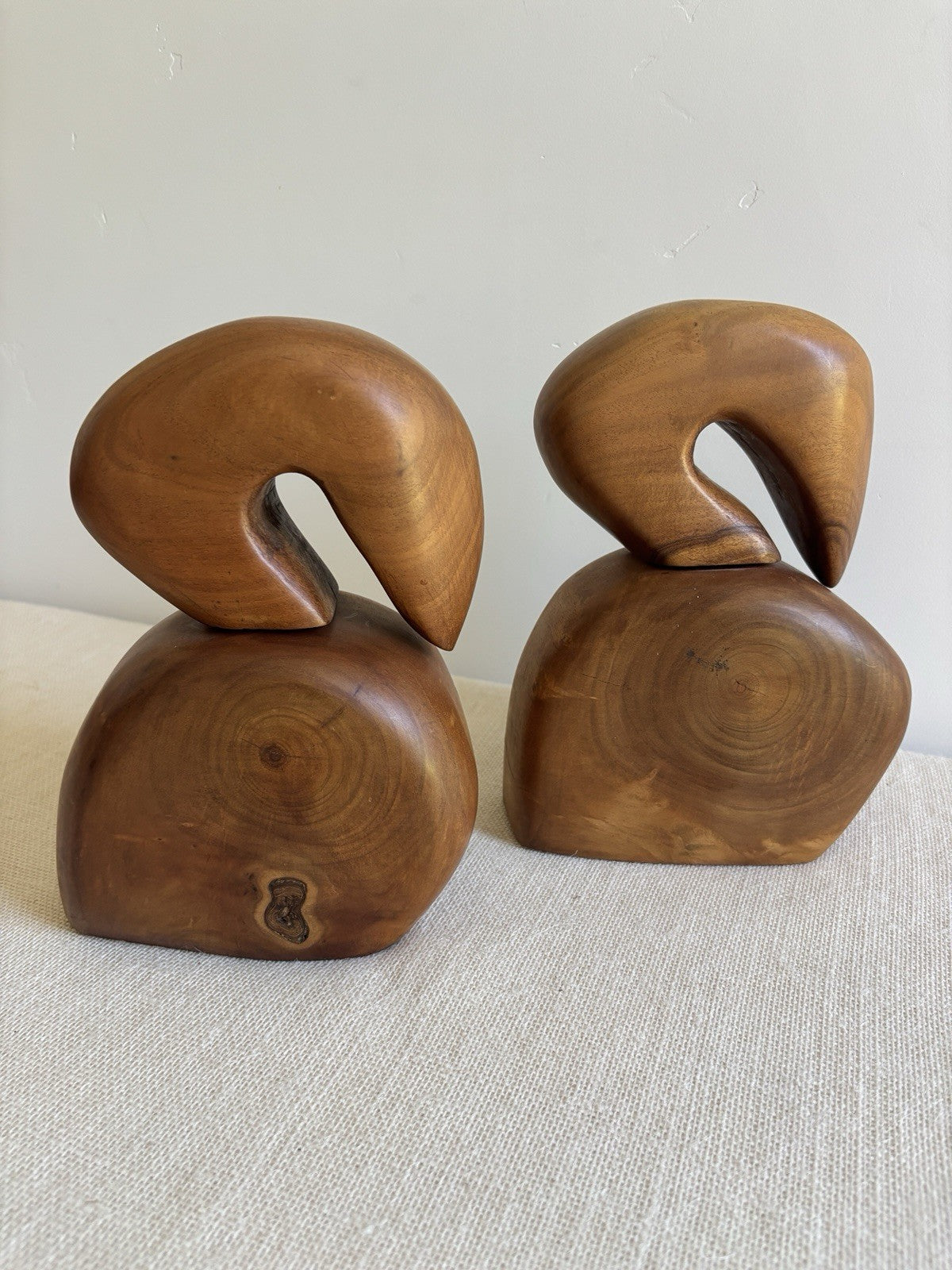 Mid Century abstract Hawaiian wood Bird Sculptures or Bookends