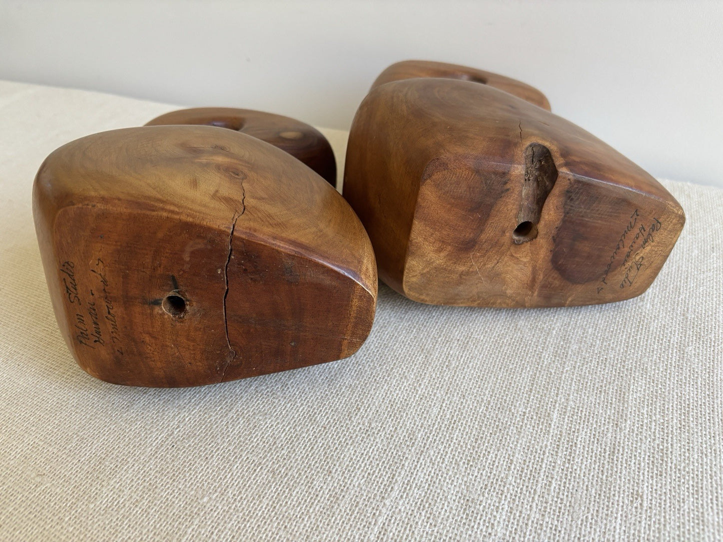 Mid Century abstract Hawaiian wood Bird Sculptures or Bookends
