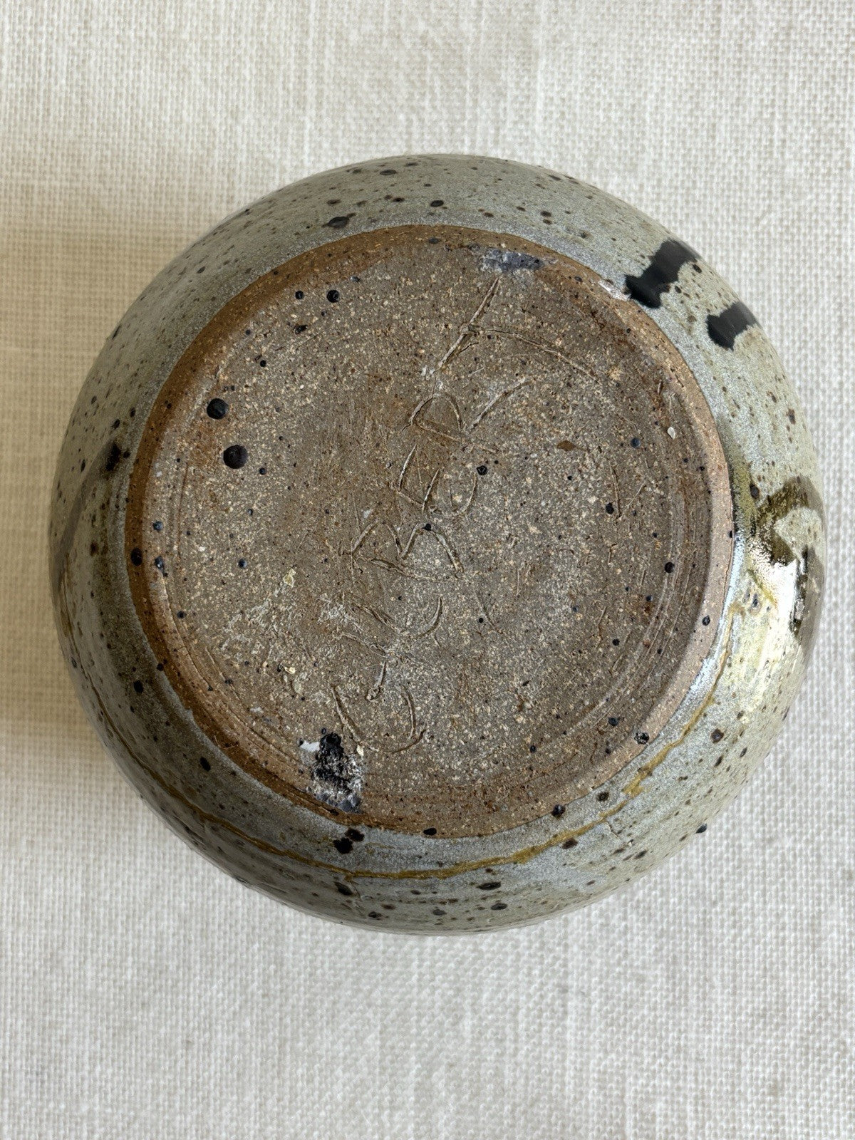 Spherical mid century signed studio pottery Weed Pot