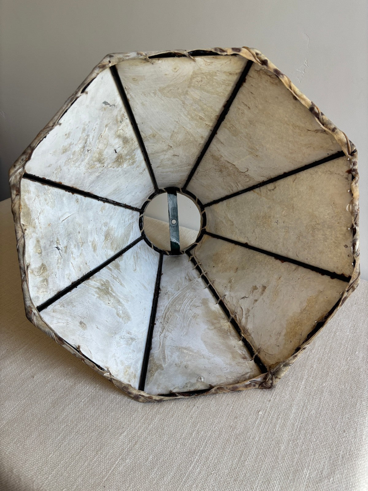 Large Rawhide octagonal bell Lampshade with Iron Frame