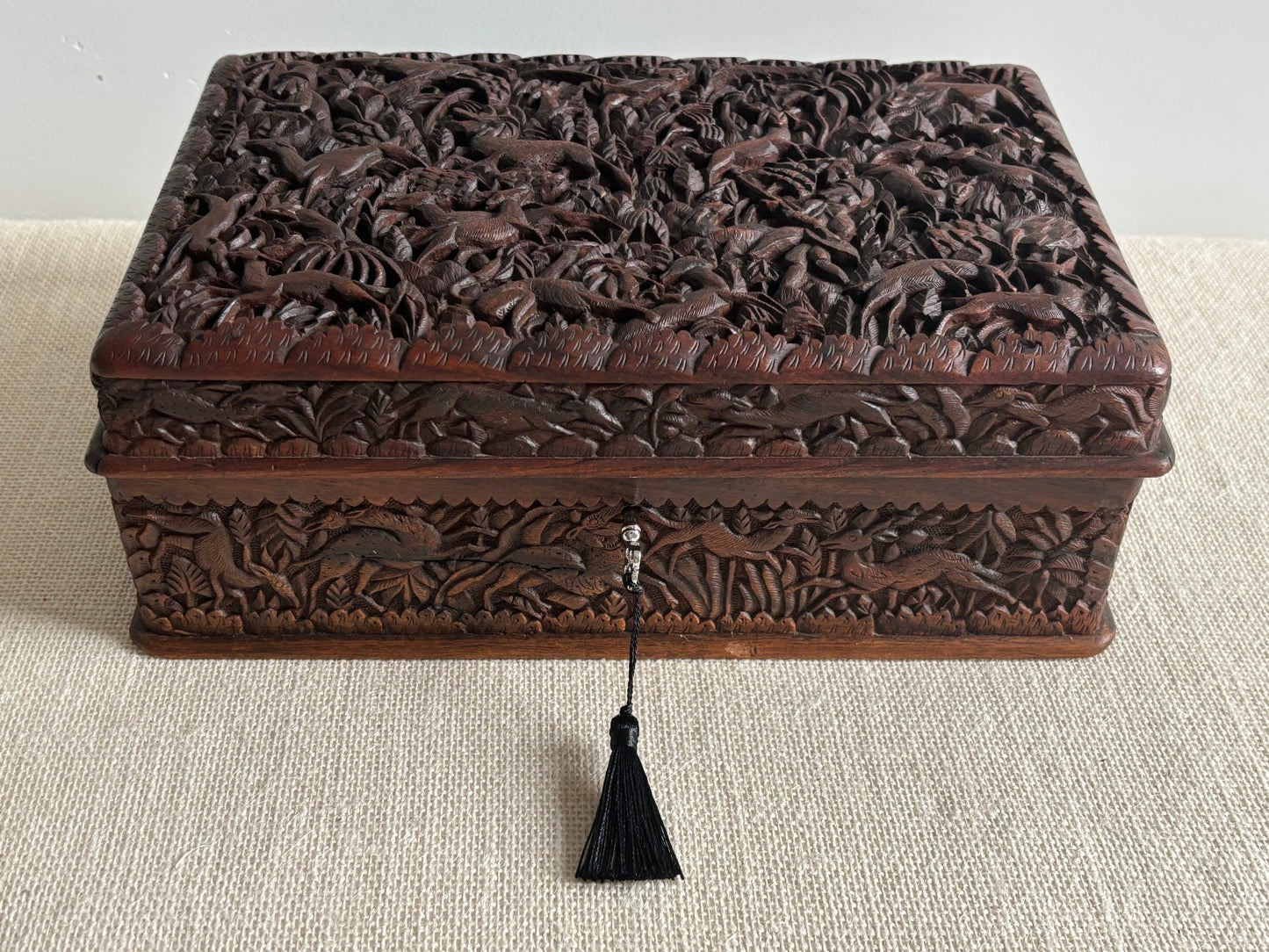 Anglo-Indian Kashmir Carved Walnut Wood Box