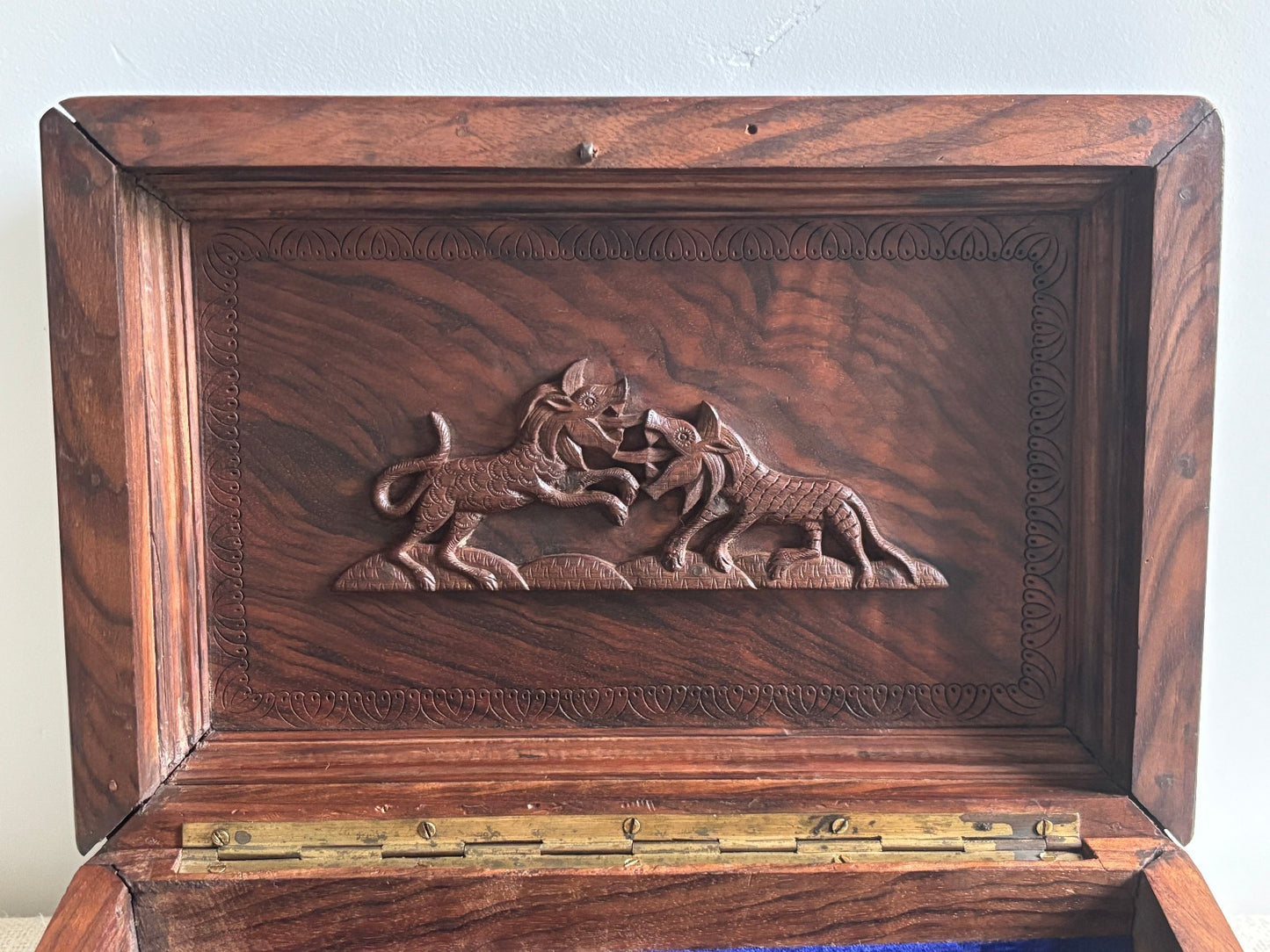 Anglo-Indian Kashmir Carved Walnut Wood Box