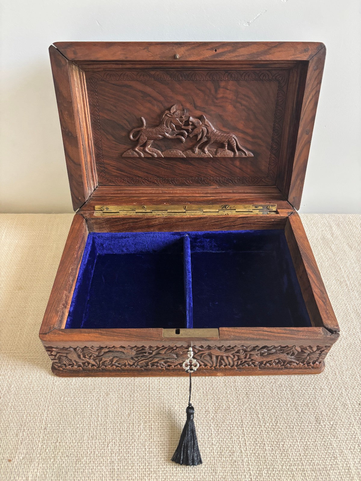 Anglo-Indian Kashmir Carved Walnut Wood Box