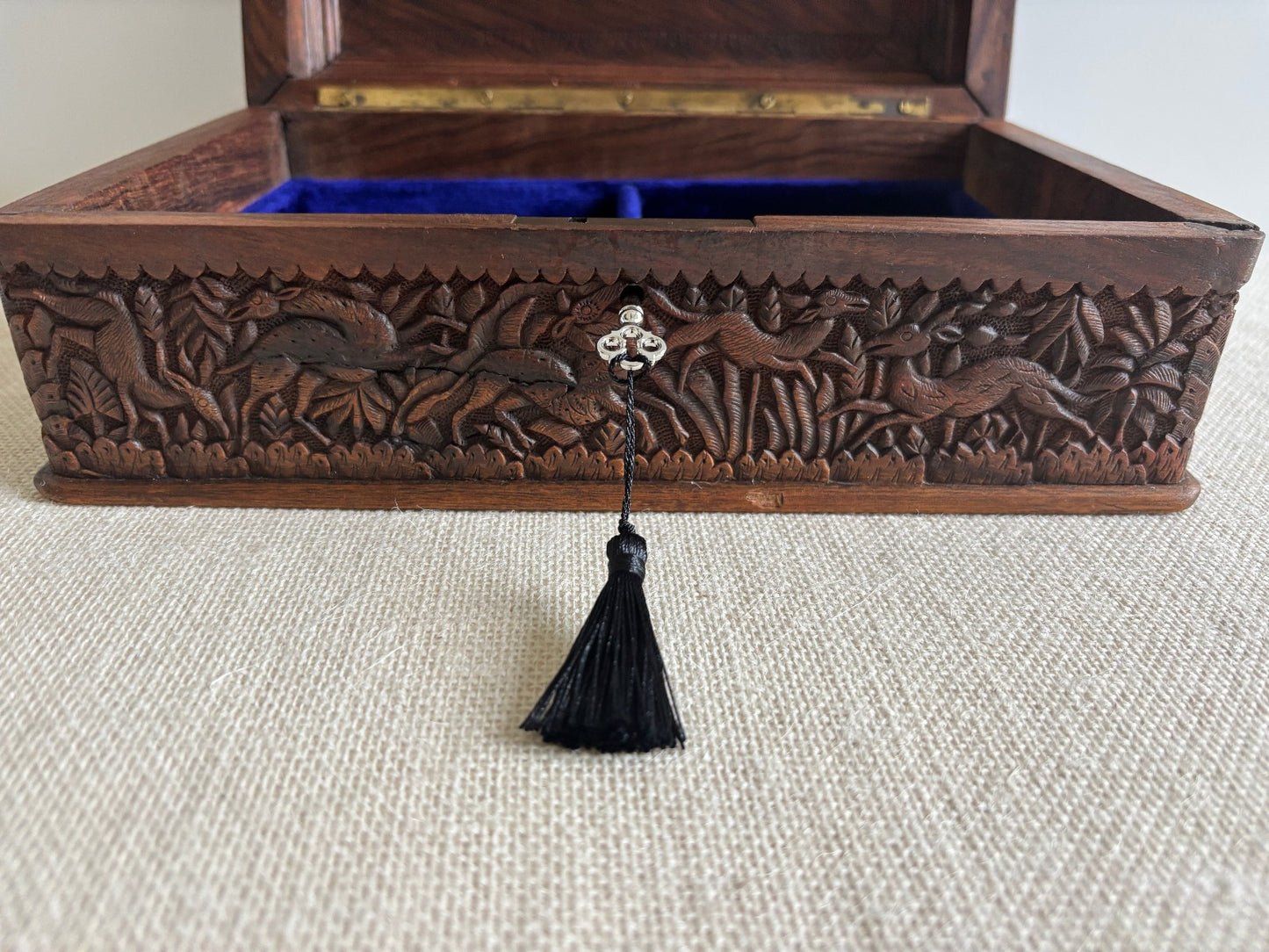 Anglo-Indian Kashmir Carved Walnut Wood Box