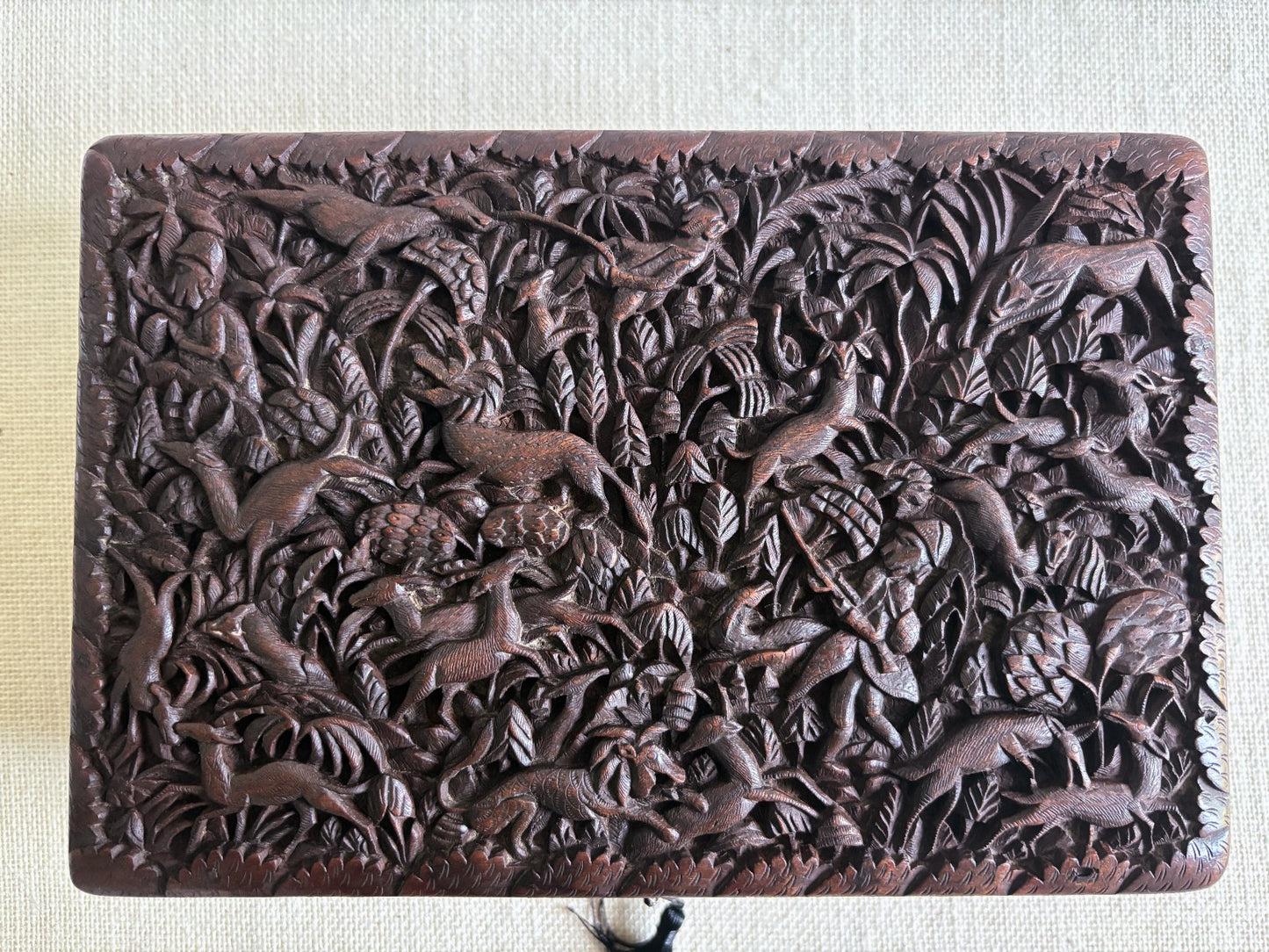 Anglo-Indian Kashmir Carved Walnut Wood Box