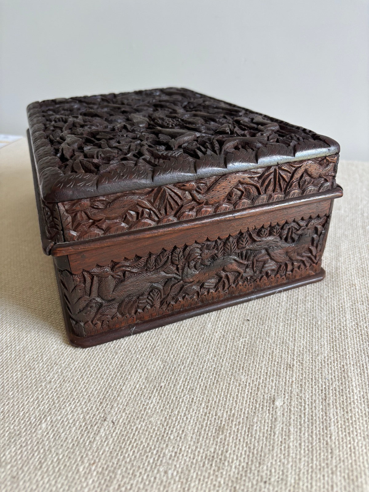 Anglo-Indian Kashmir Carved Walnut Wood Box