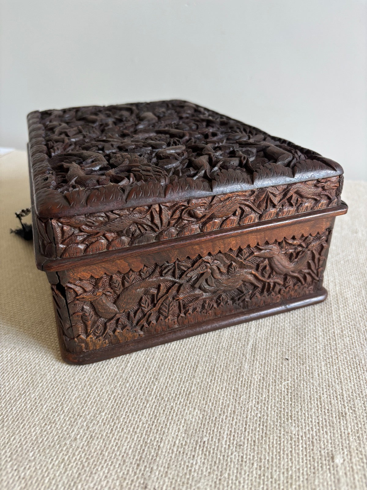 Anglo-Indian Kashmir Carved Walnut Wood Box