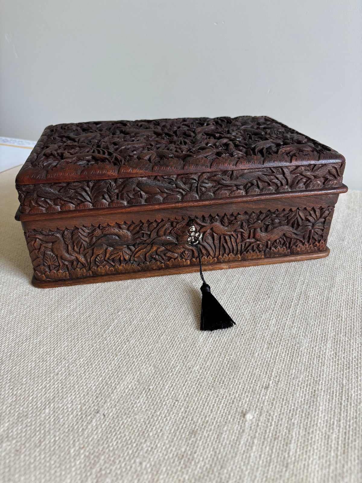 Anglo-Indian Kashmir Carved Walnut Wood Box