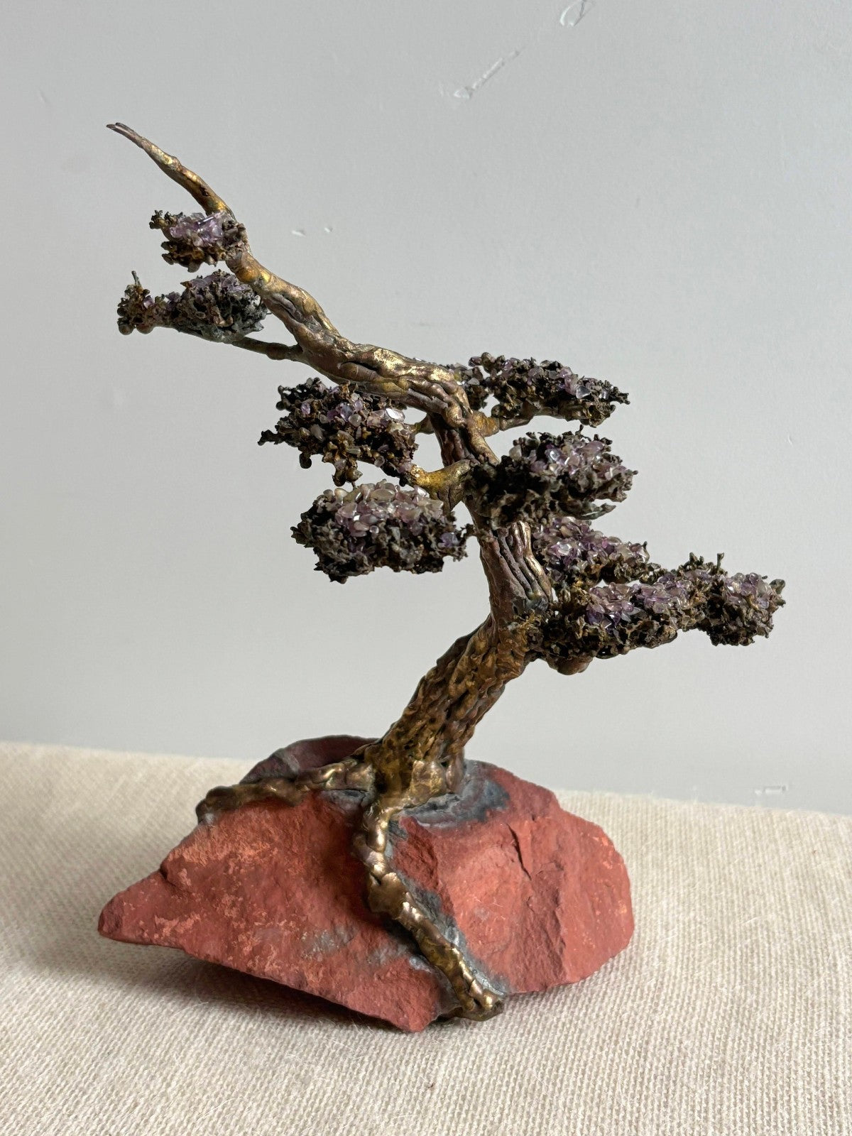 Twisted Brass Trunk Bonsai Pine Tree Sculpture by Richard Bell
