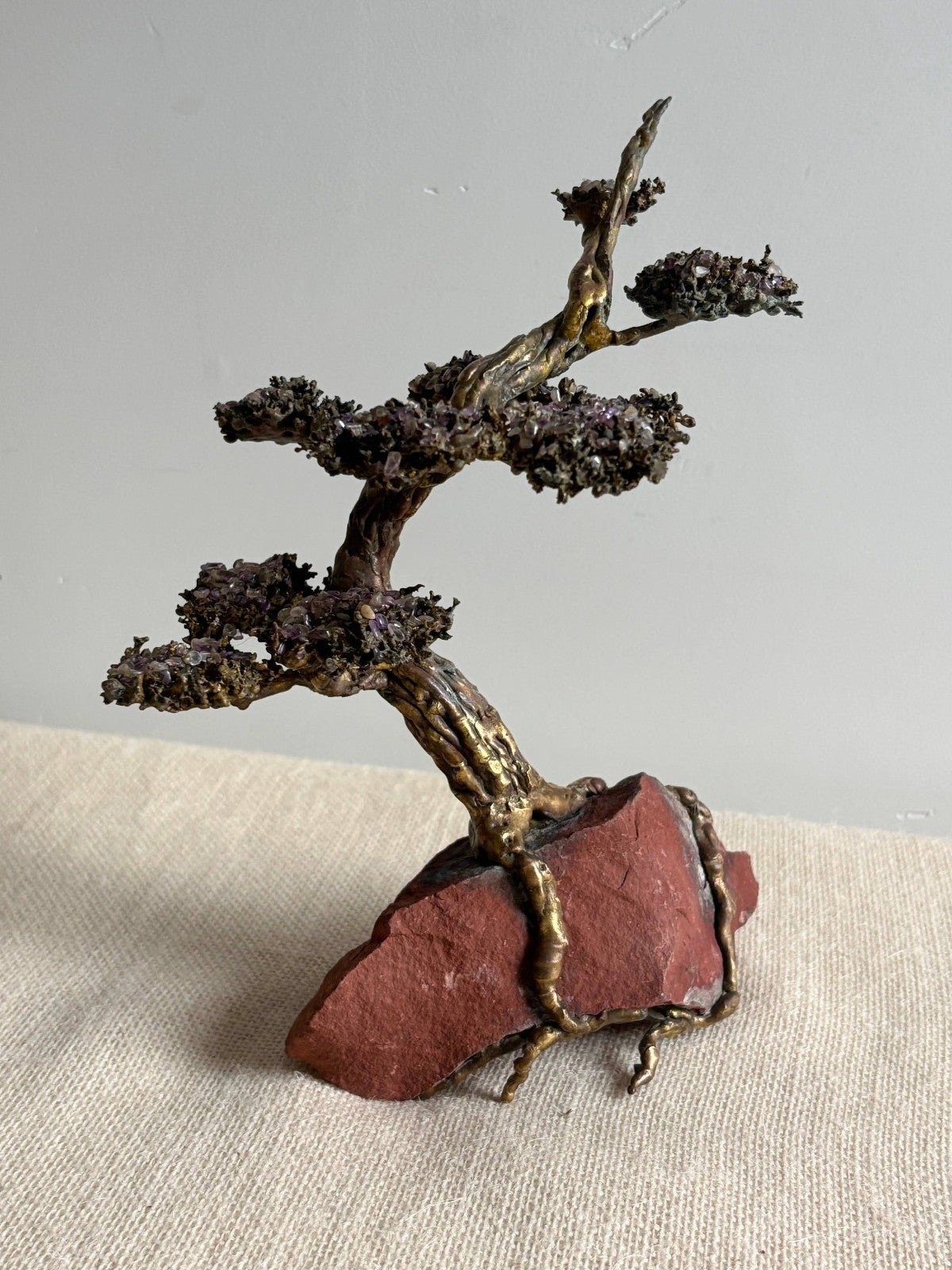 Twisted Brass Trunk Bonsai Pine Tree Sculpture by Richard Bell
