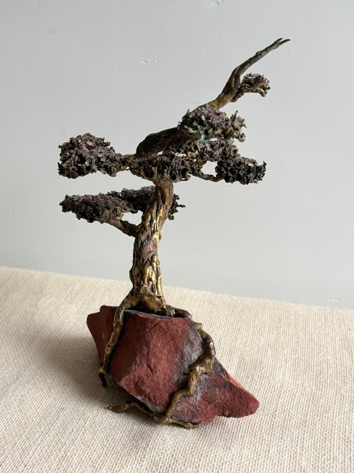 Twisted Brass Trunk Bonsai Pine Tree Sculpture by Richard Bell