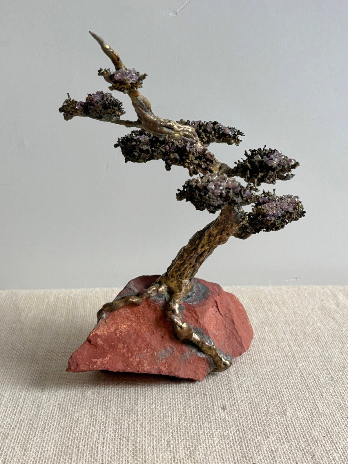 Twisted Brass Trunk Bonsai Pine Tree Sculpture by Richard Bell