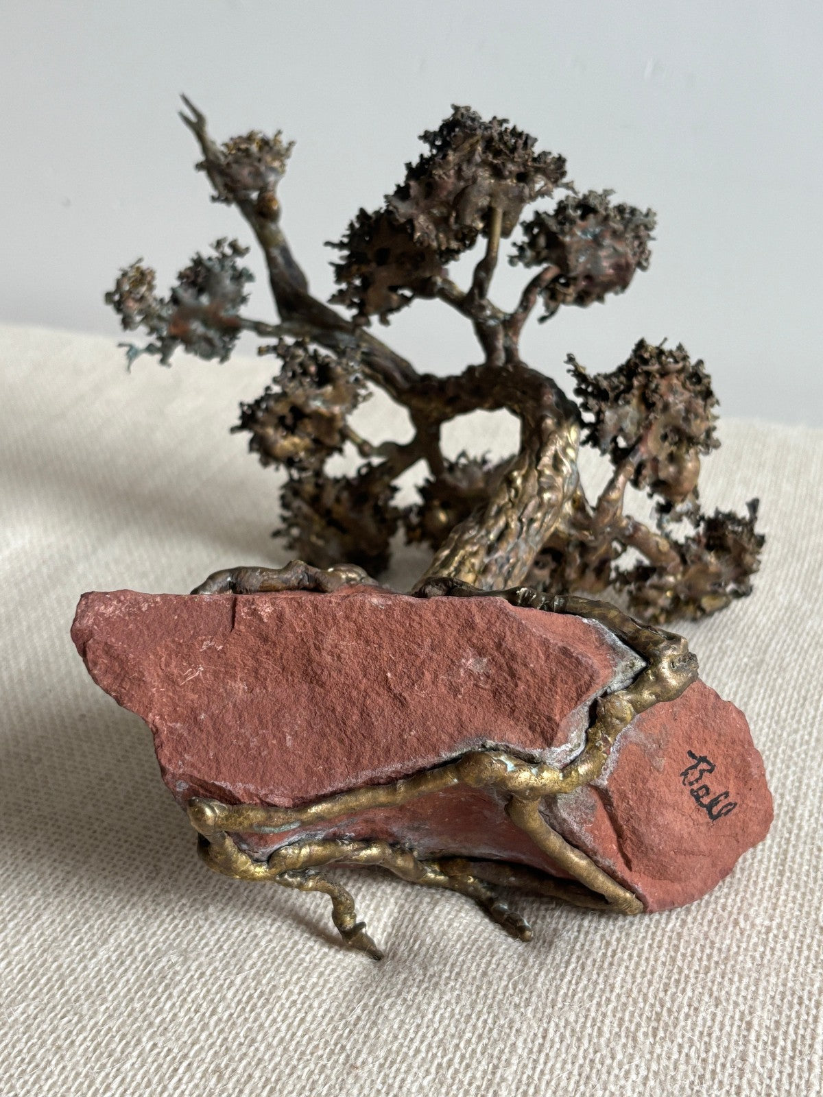 Twisted Brass Trunk Bonsai Pine Tree Sculpture by Richard Bell