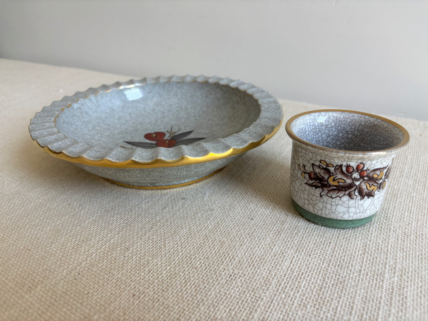 Danish Modern Crackle Glaze Ash Tray & Cigarette Cup