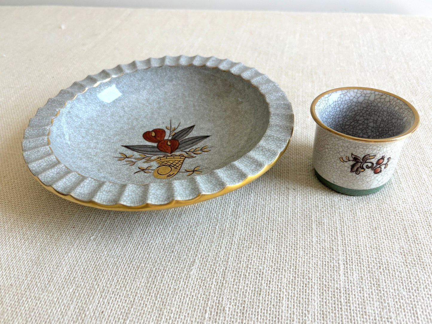 Danish Modern Crackle Glaze Ash Tray & Cigarette Cup
