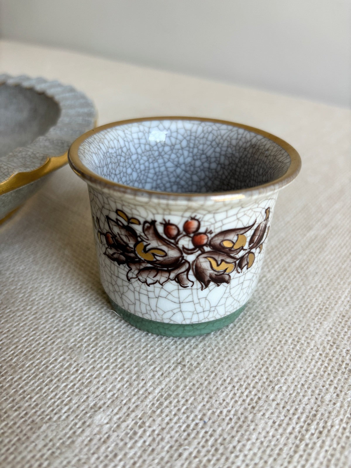 Danish Modern Crackle Glaze Ash Tray & Cigarette Cup