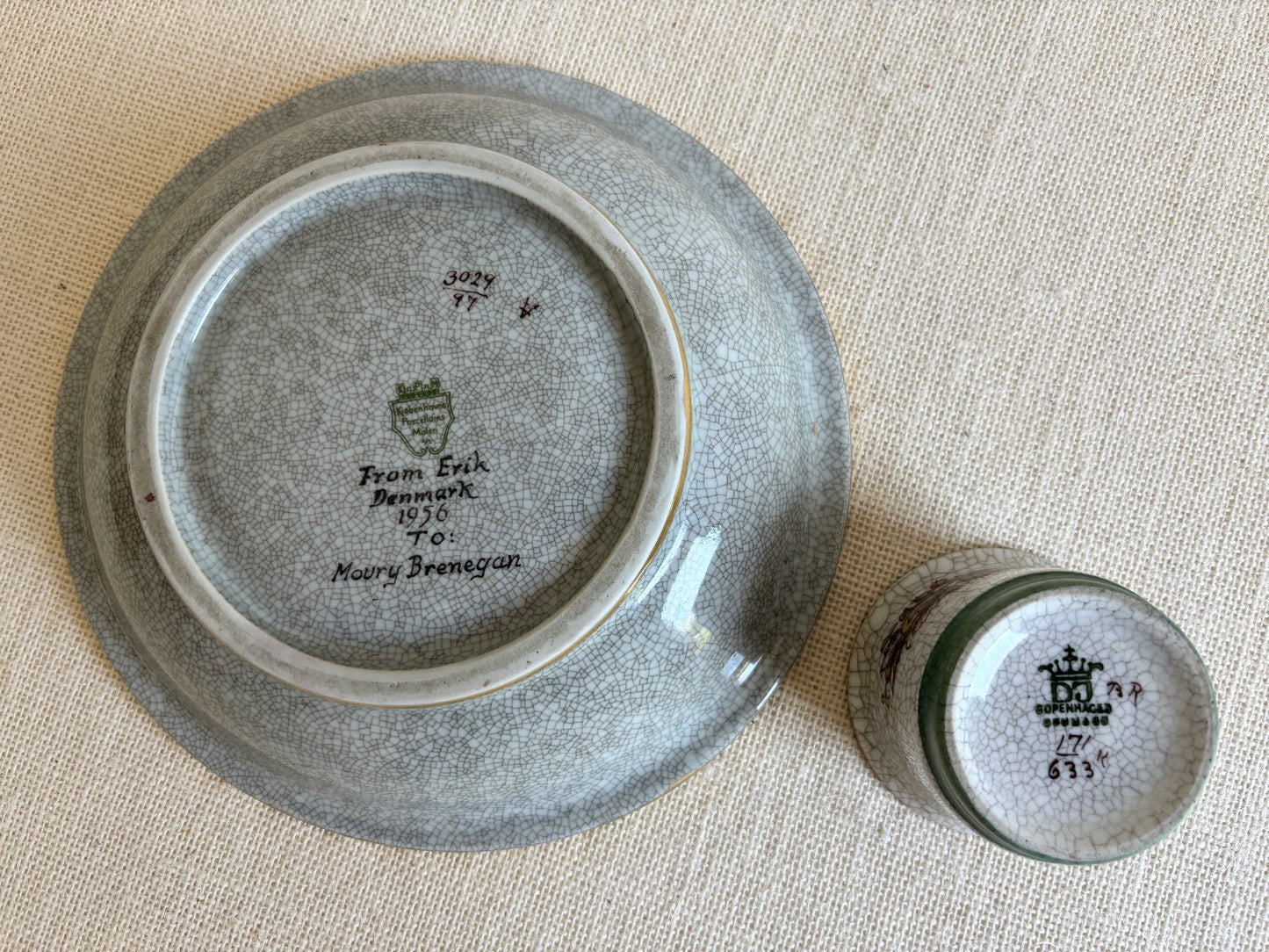 Danish Modern Crackle Glaze Ash Tray & Cigarette Cup
