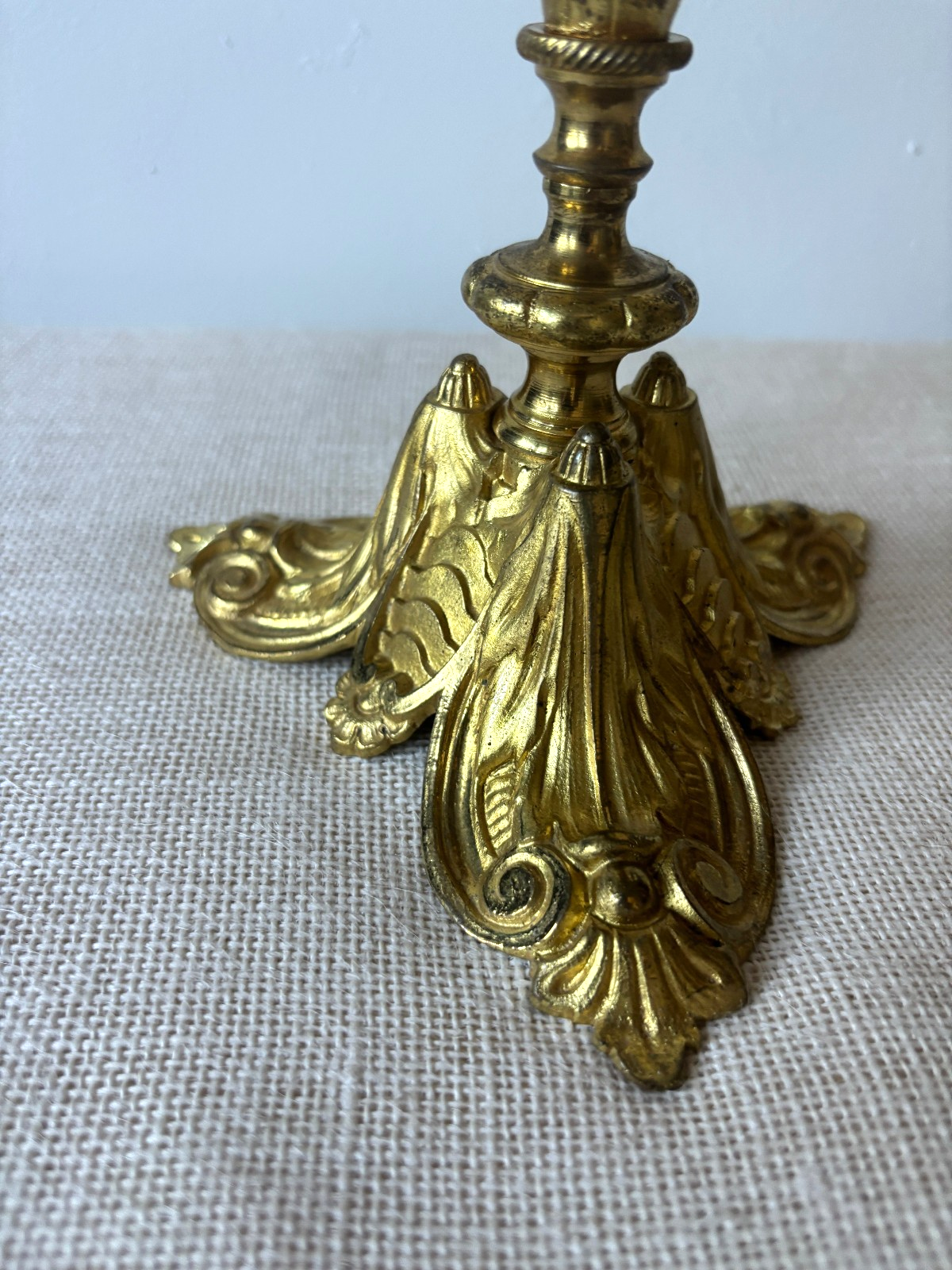 Antique 19th Century French Gilt Brass & Opaline Glass Flower Candelabras