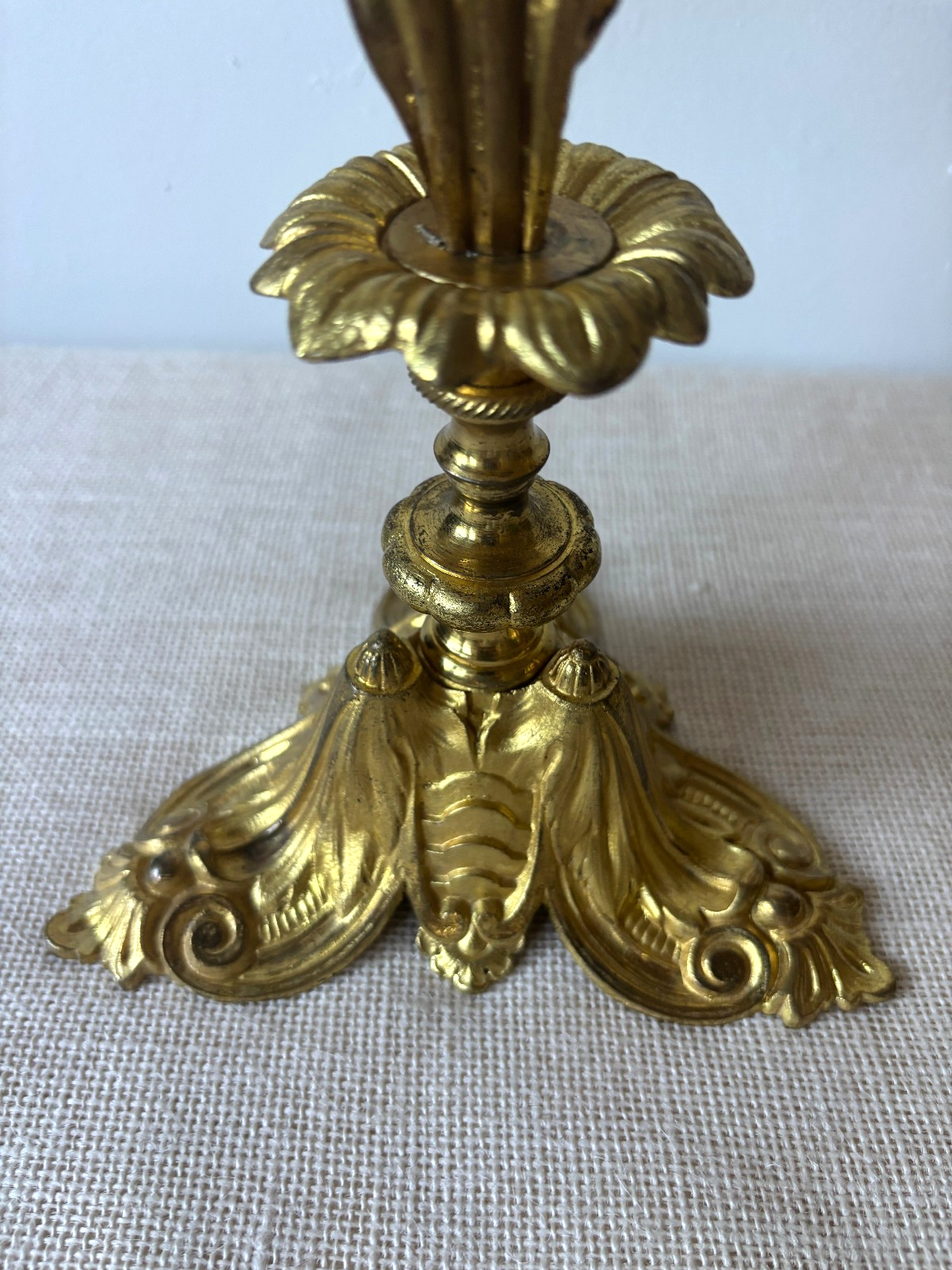 Antique 19th Century French Gilt Brass & Opaline Glass Flower Candelabras