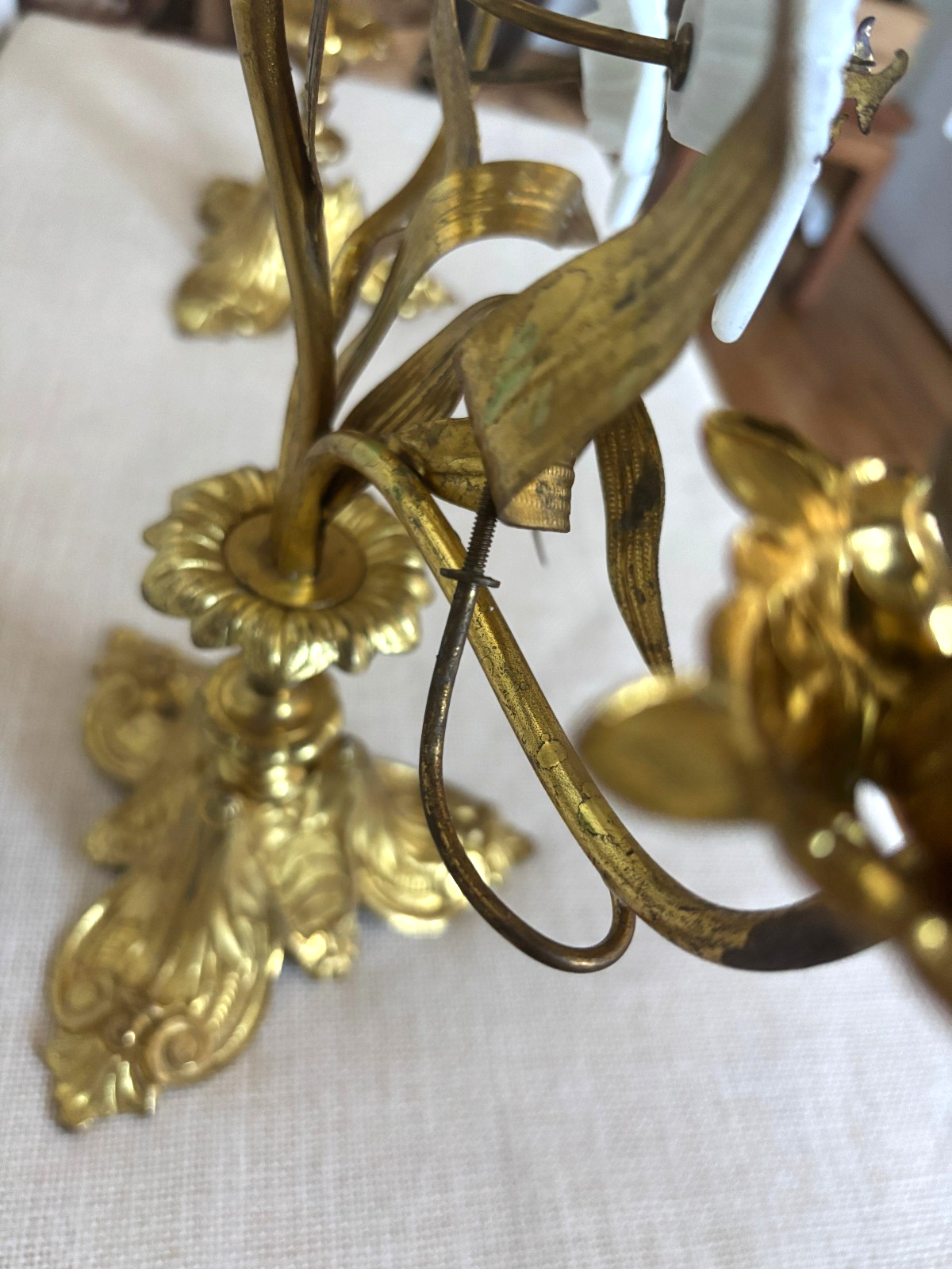 Antique 19th Century French Gilt Brass & Opaline Glass Flower Candelabras