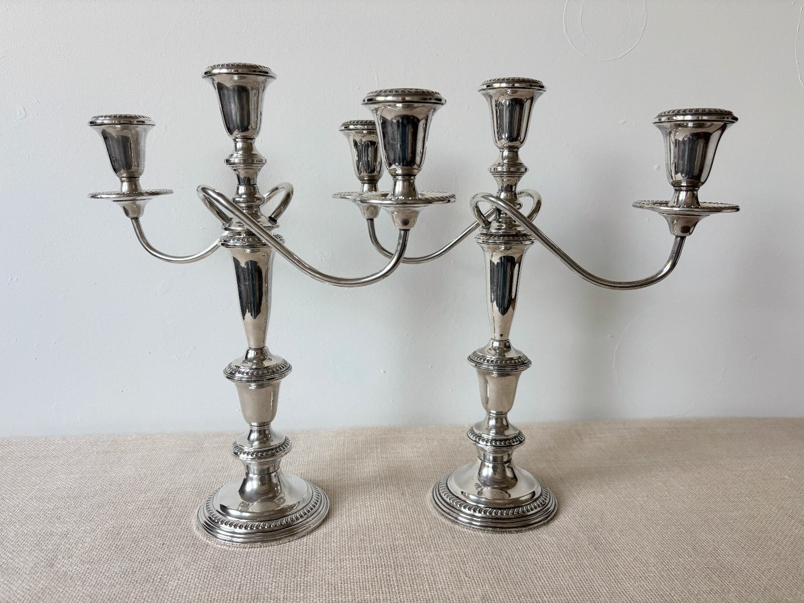Pair of EMPIRE Sterling Silver Convertible Candelabras