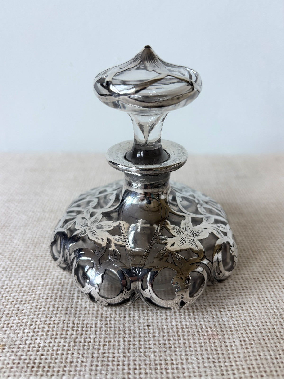 Art Nouveau Sterling Overlay Perfume Bottle by Alvin