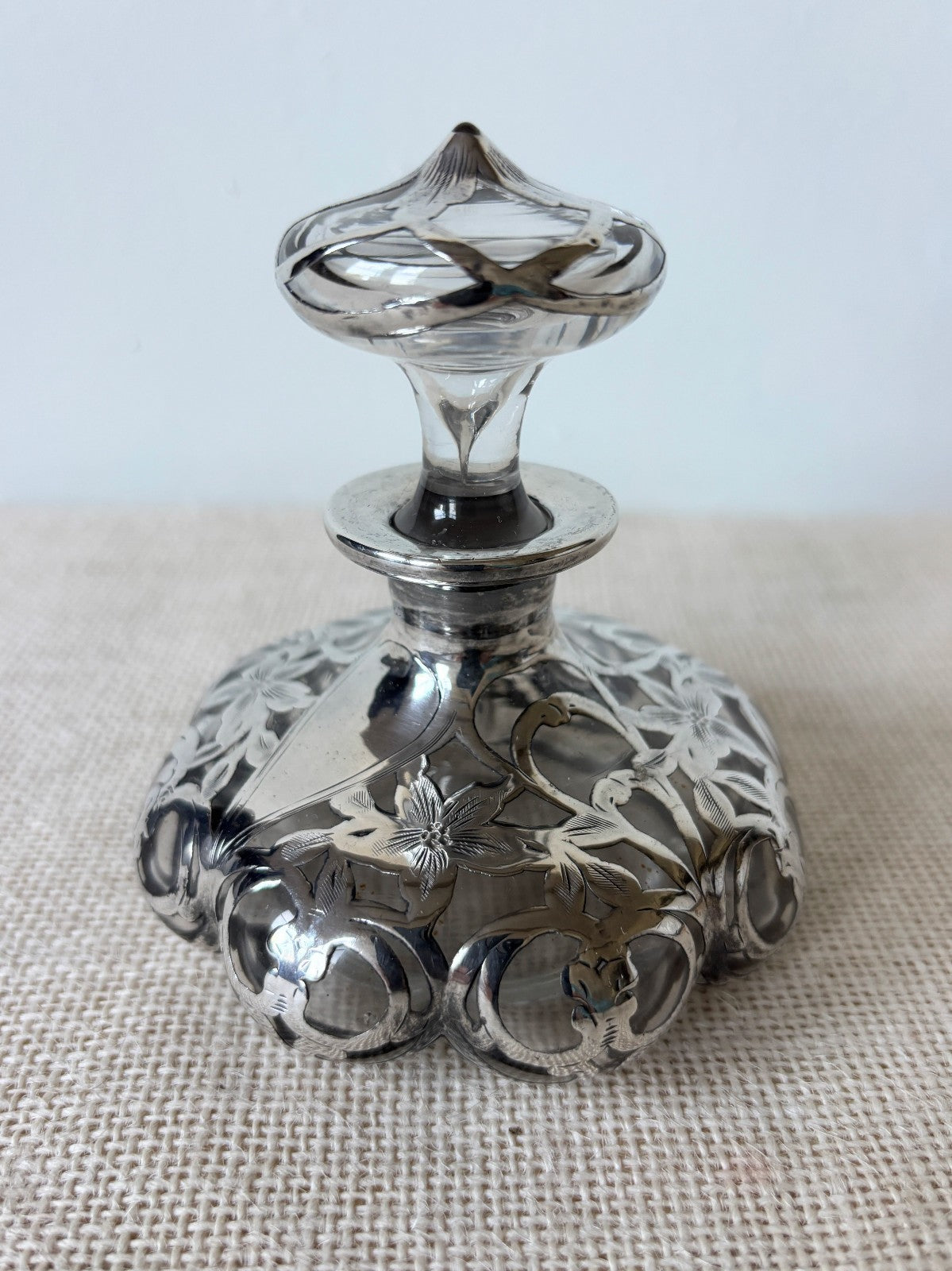 Art Nouveau Sterling Overlay Perfume Bottle by Alvin